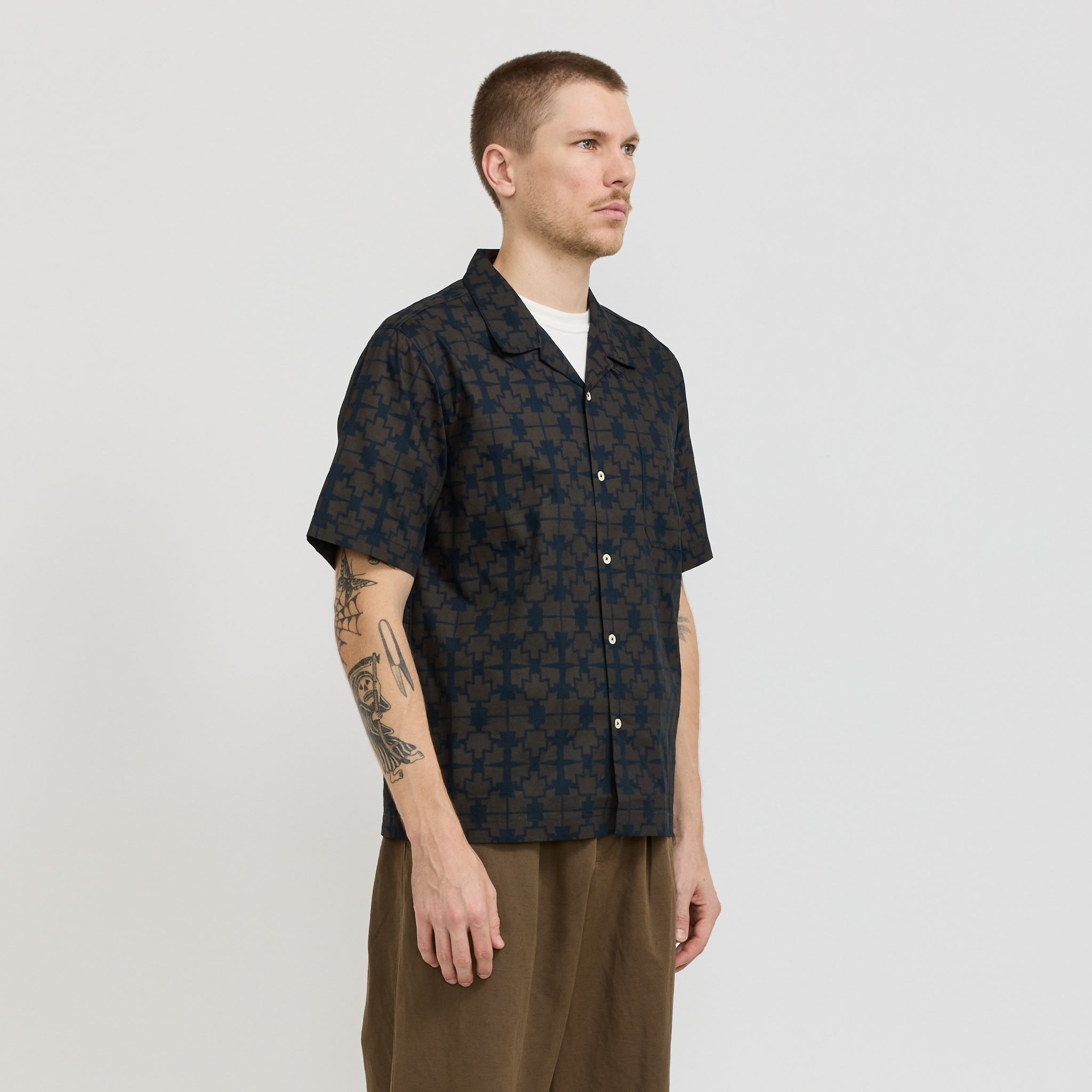 Road Shirt Mitla Print Cotton Navy