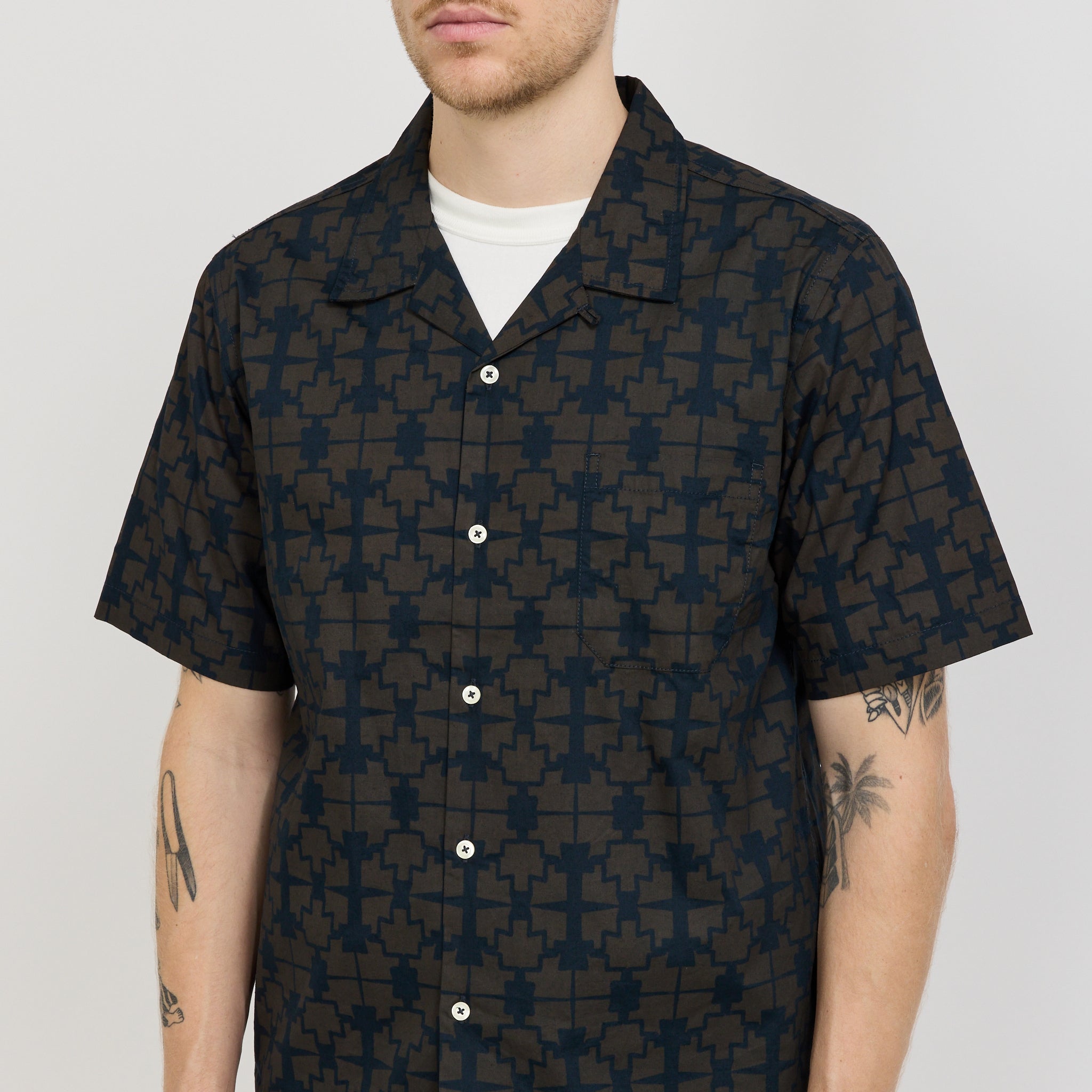 Road Shirt Mitla Print Cotton Navy