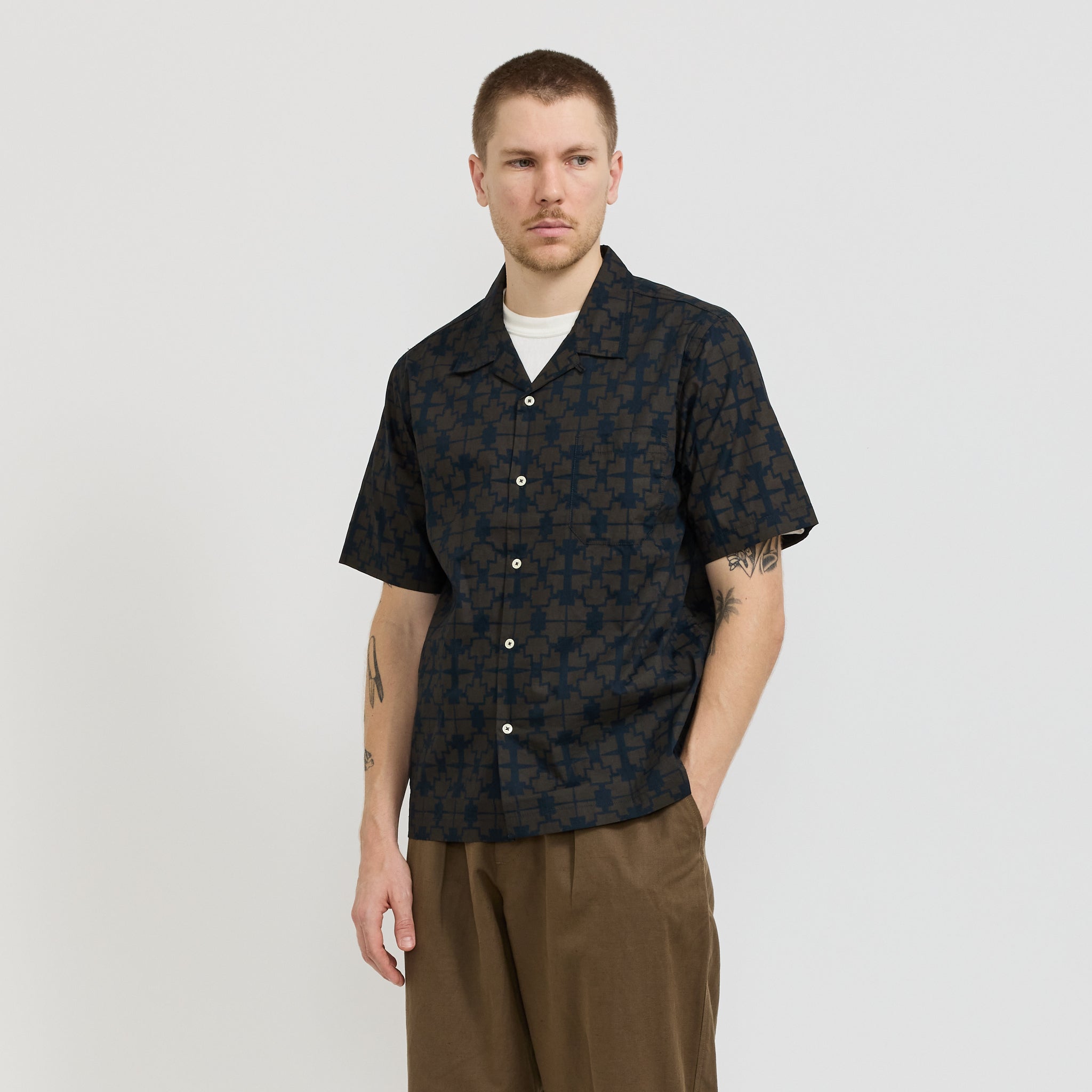 Road Shirt Mitla Print Cotton Navy