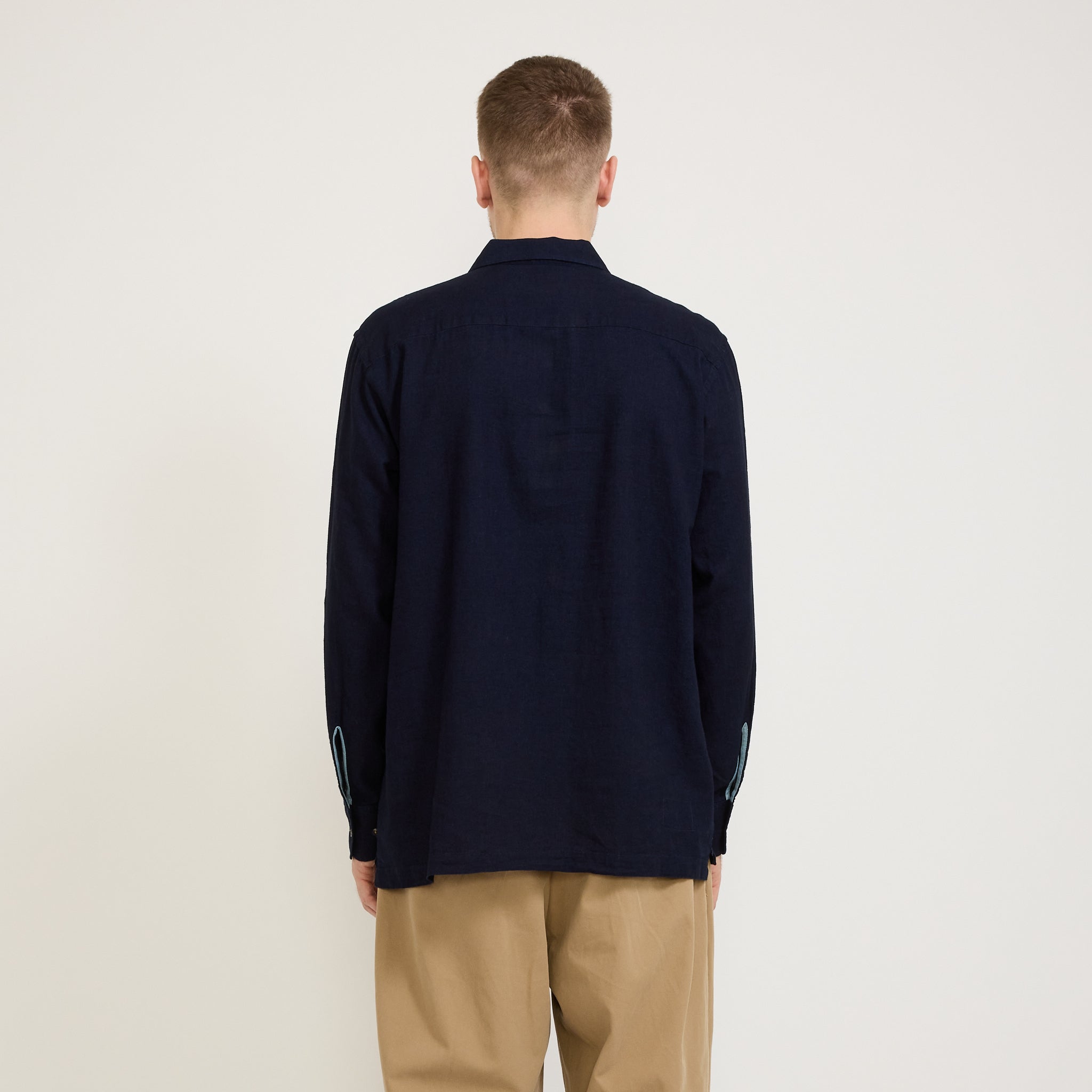 Universal Works | Pullover LS Shirt Ori Linen Mix Indigo | Maplestore
