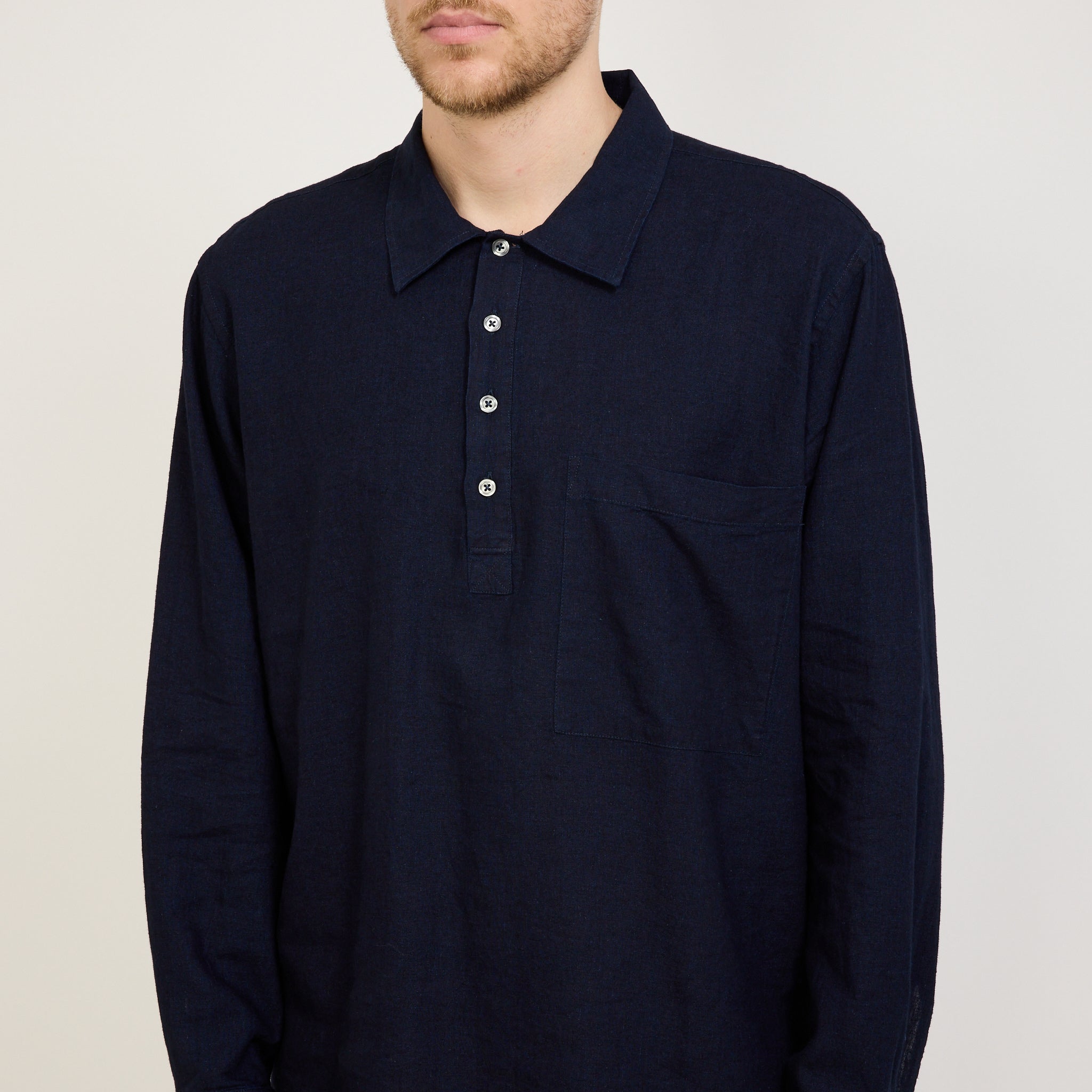 Universal Works | Pullover LS Shirt Ori Linen Mix Indigo | Maplestore
