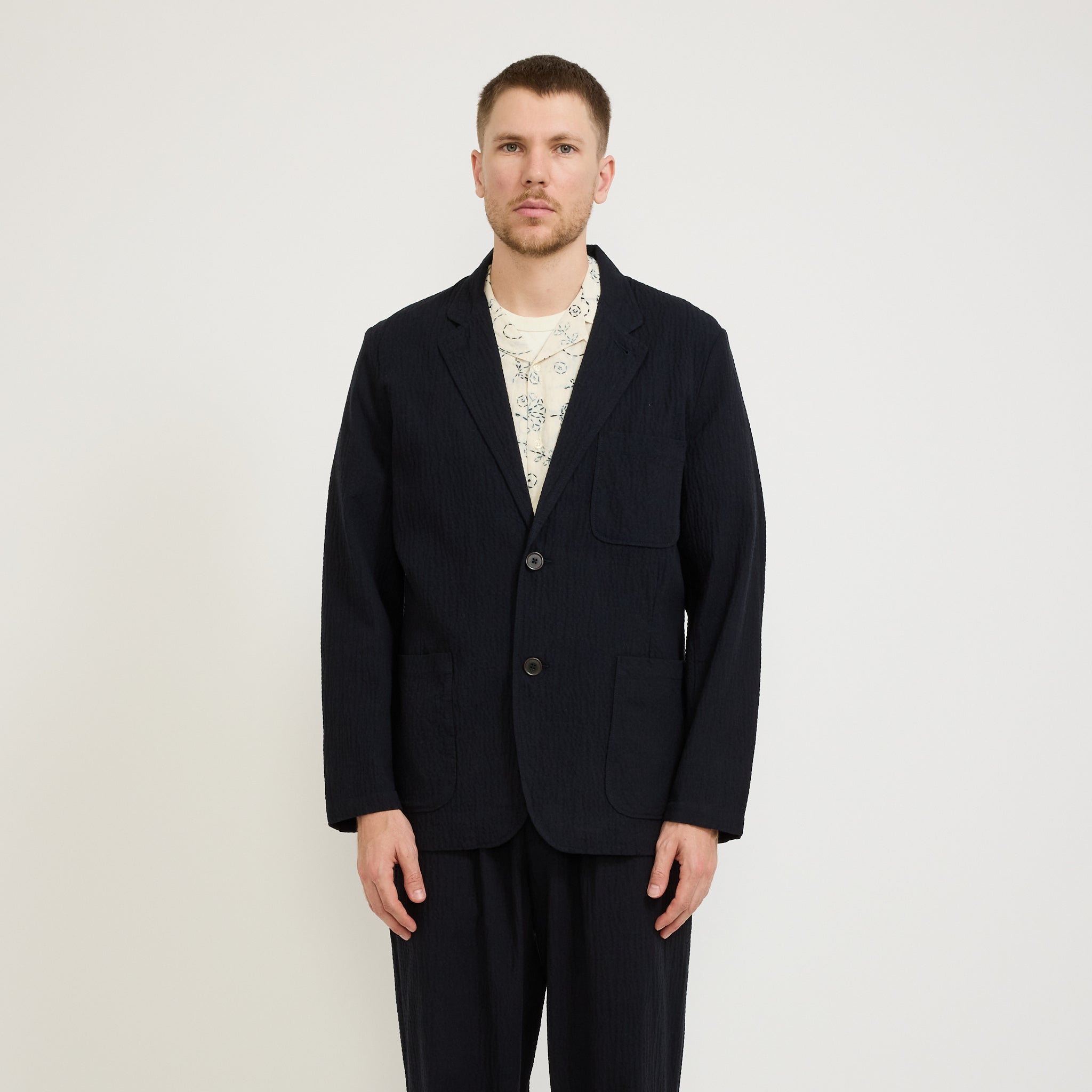 Universal Works | Two Button Jacket Ospina Cotton Dark Navy | Maplestore