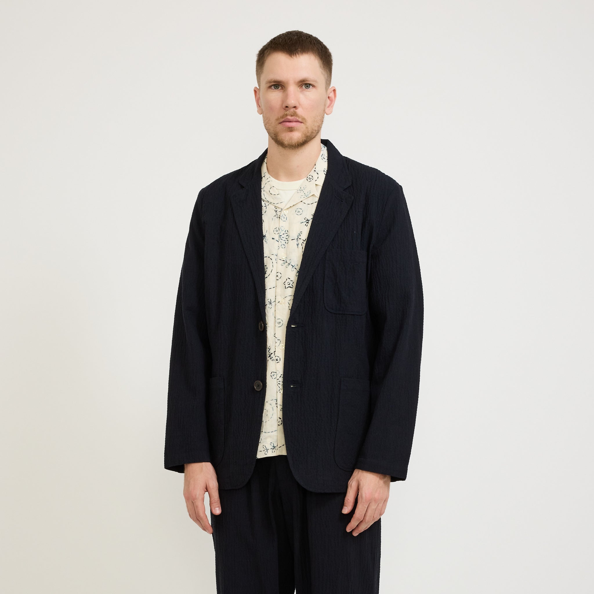Universal Works | Two Button Jacket Ospina Cotton Dark Navy | Maplestore