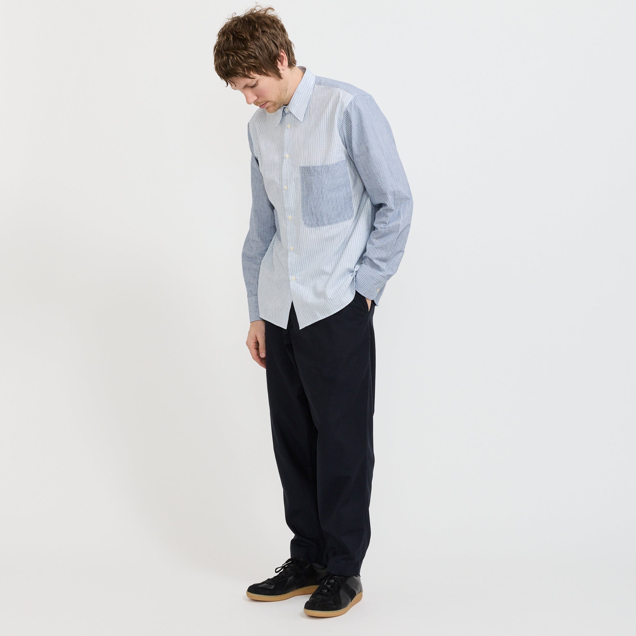 Pleated Track Pant Navy Tweed