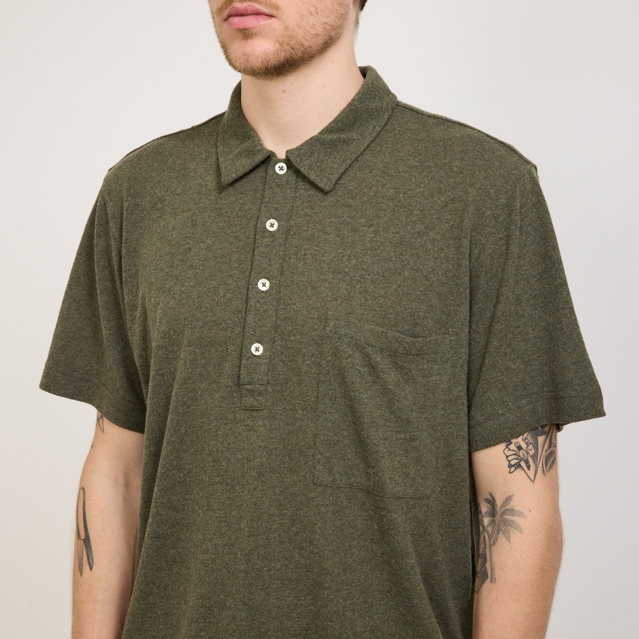 Universal Works | Pullover SS Shirt Olive Recycled Wool Mix | Maplestore