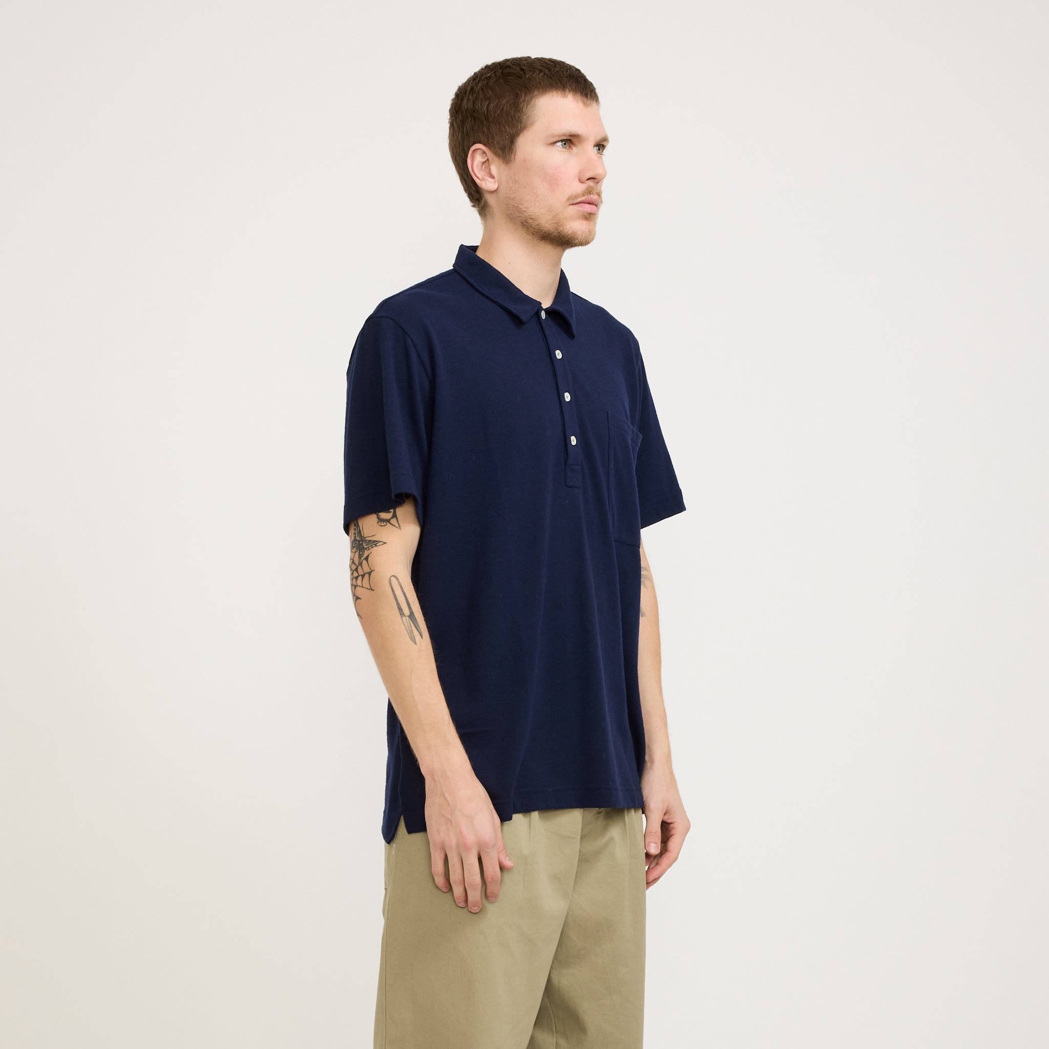 Universal Works | Pullover SS Shirt Navy Recycled Wool Mix | Maplestore