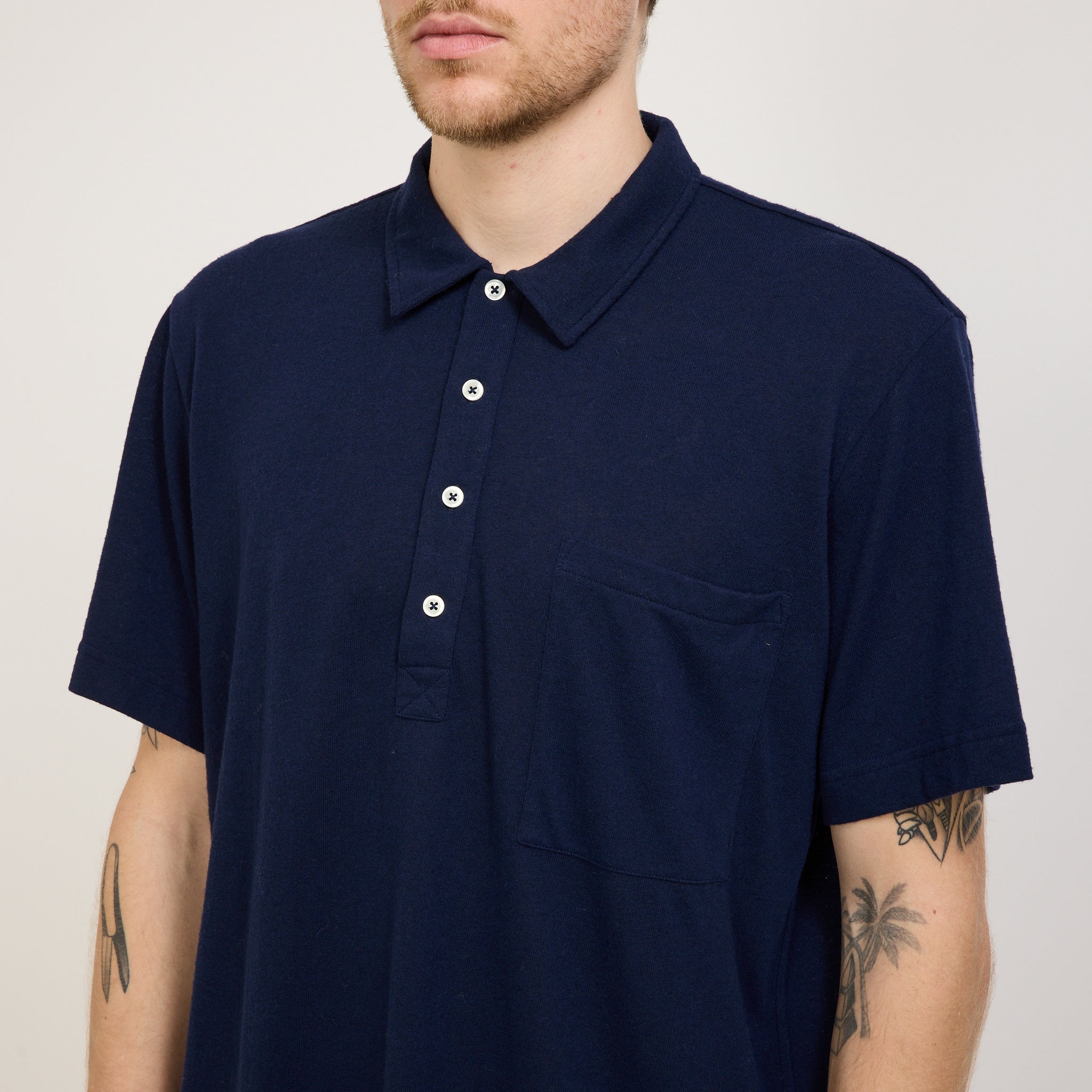 Universal Works | Pullover SS Shirt Navy Recycled Wool Mix | Maplestore