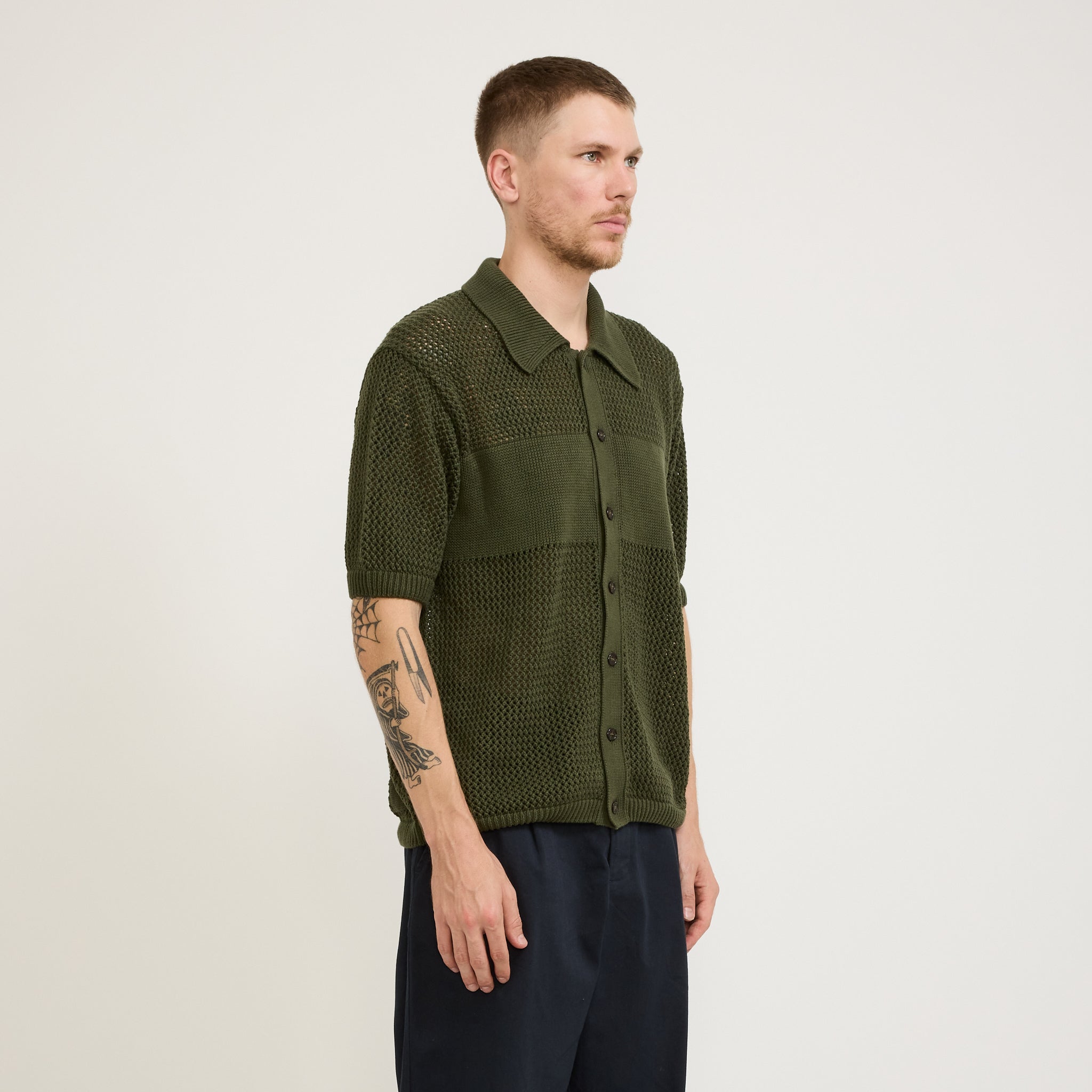 Universal Works | S/S Knit Shirt Open Knit Olive | Maplestore