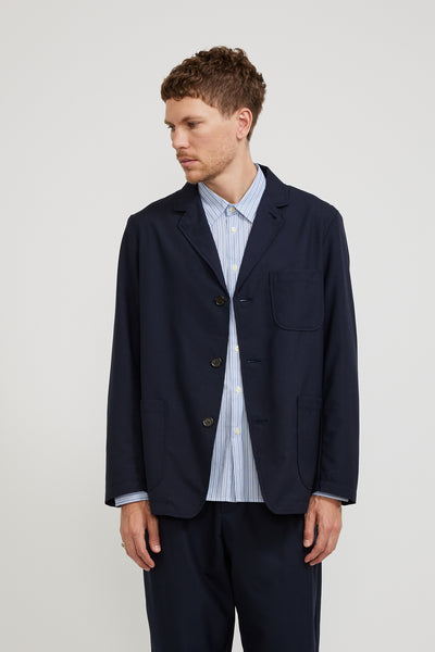 Universal Works | Three Button Jacket Navy Tropical Suiting | Maplestore