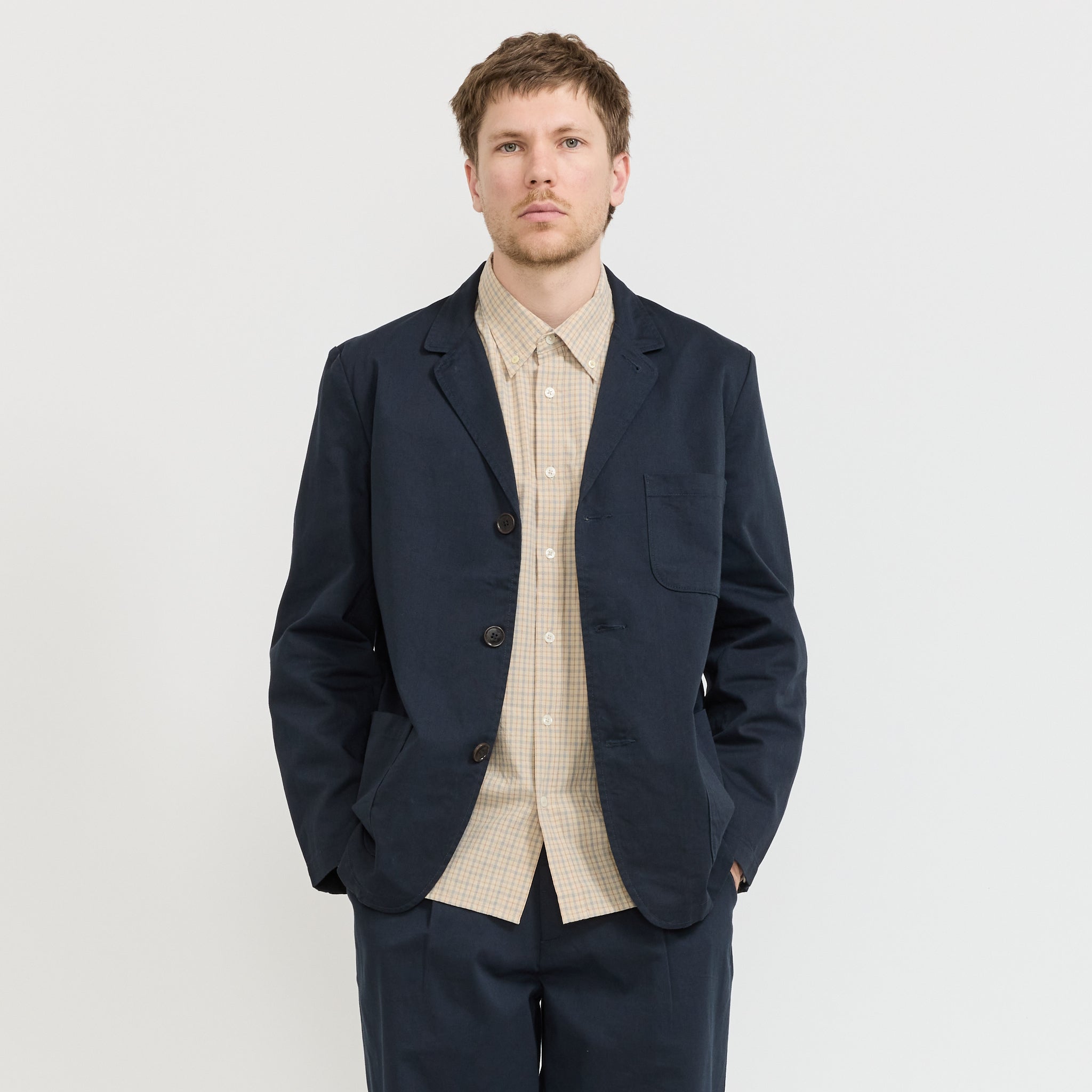 Three Button Jacket Twill Navy