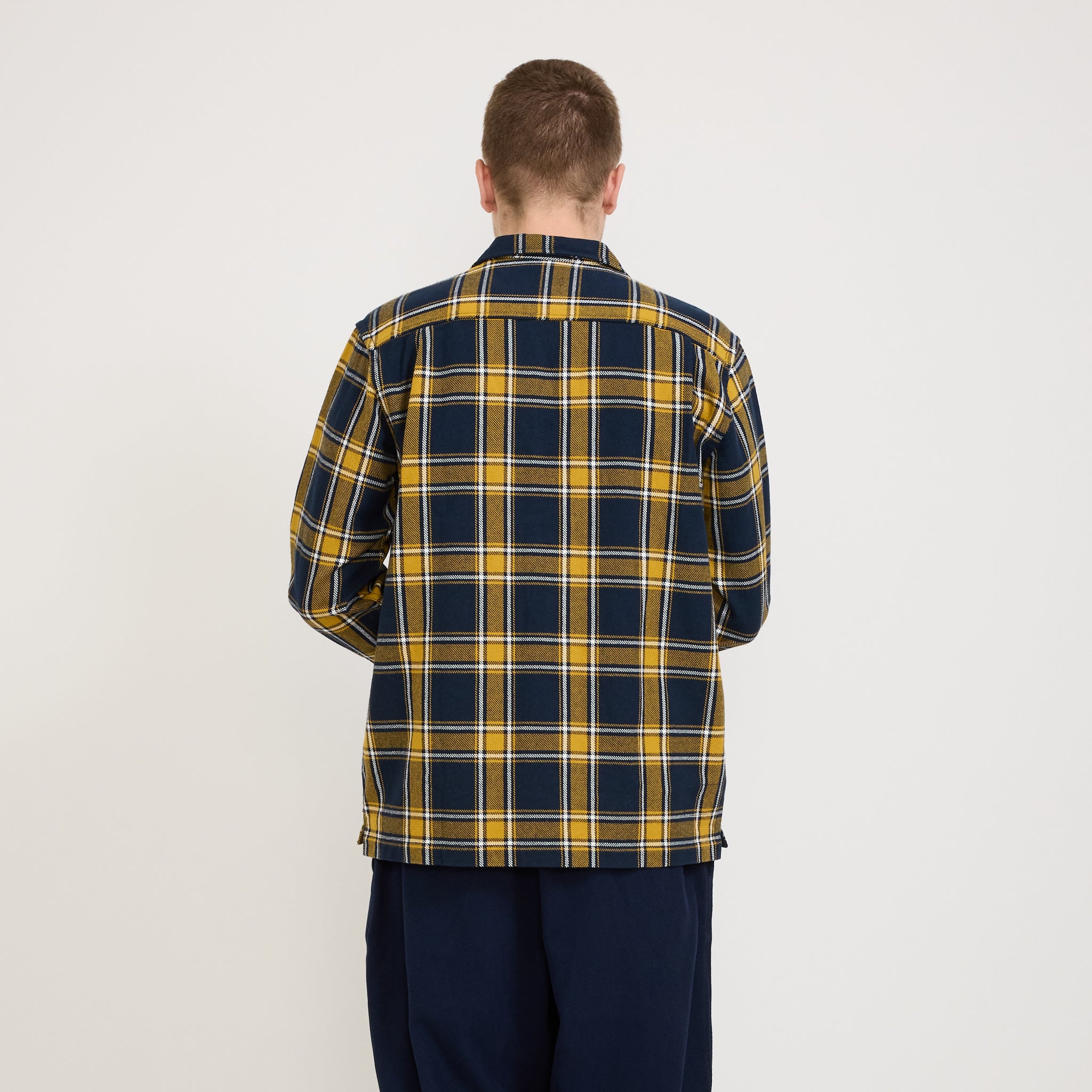 Universal Works | L/S Utility Shirt Twill Check Tartan Yellow/Navy | Maplestore