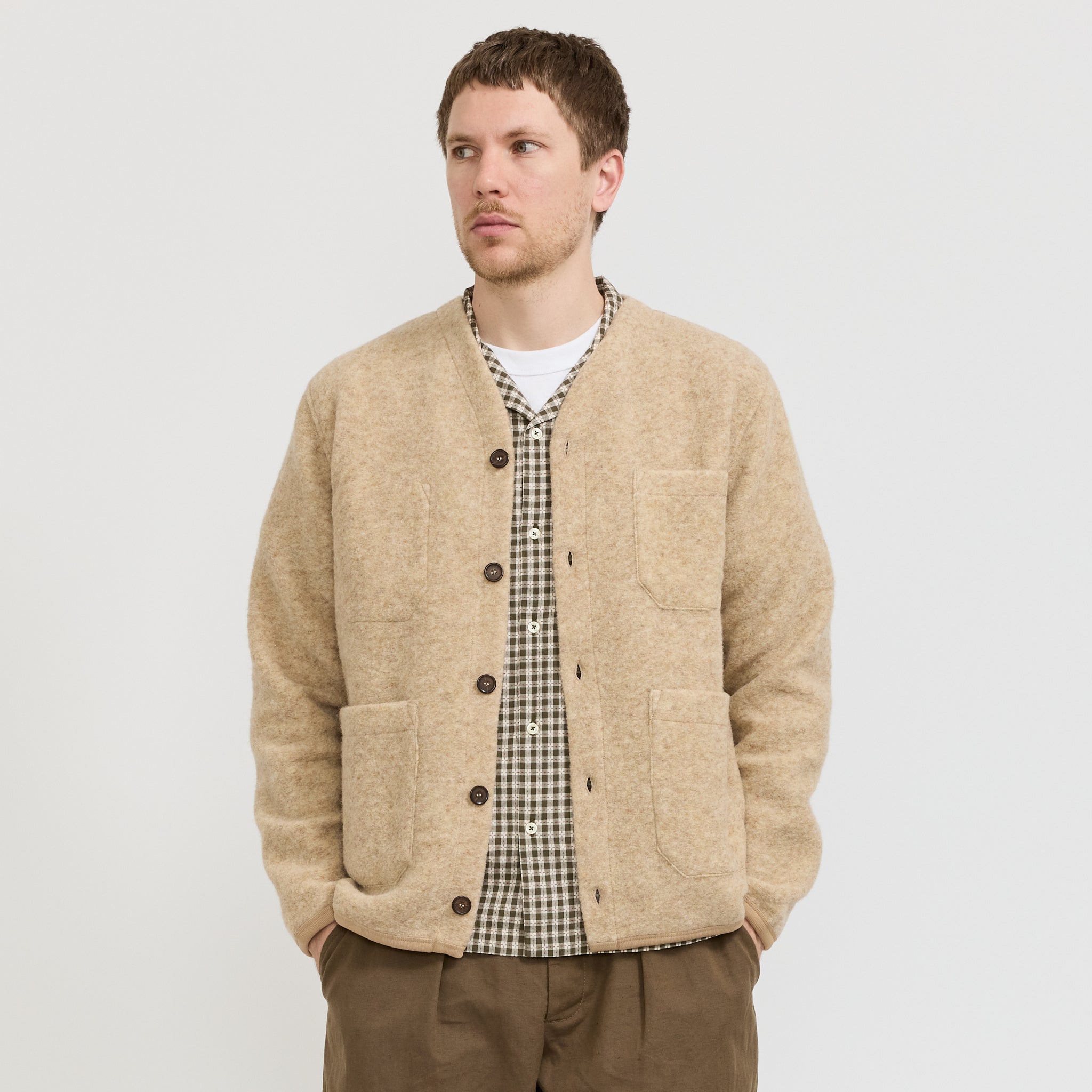 Universal Works | Wool Fleece Cardigan Fawn | Maplestore