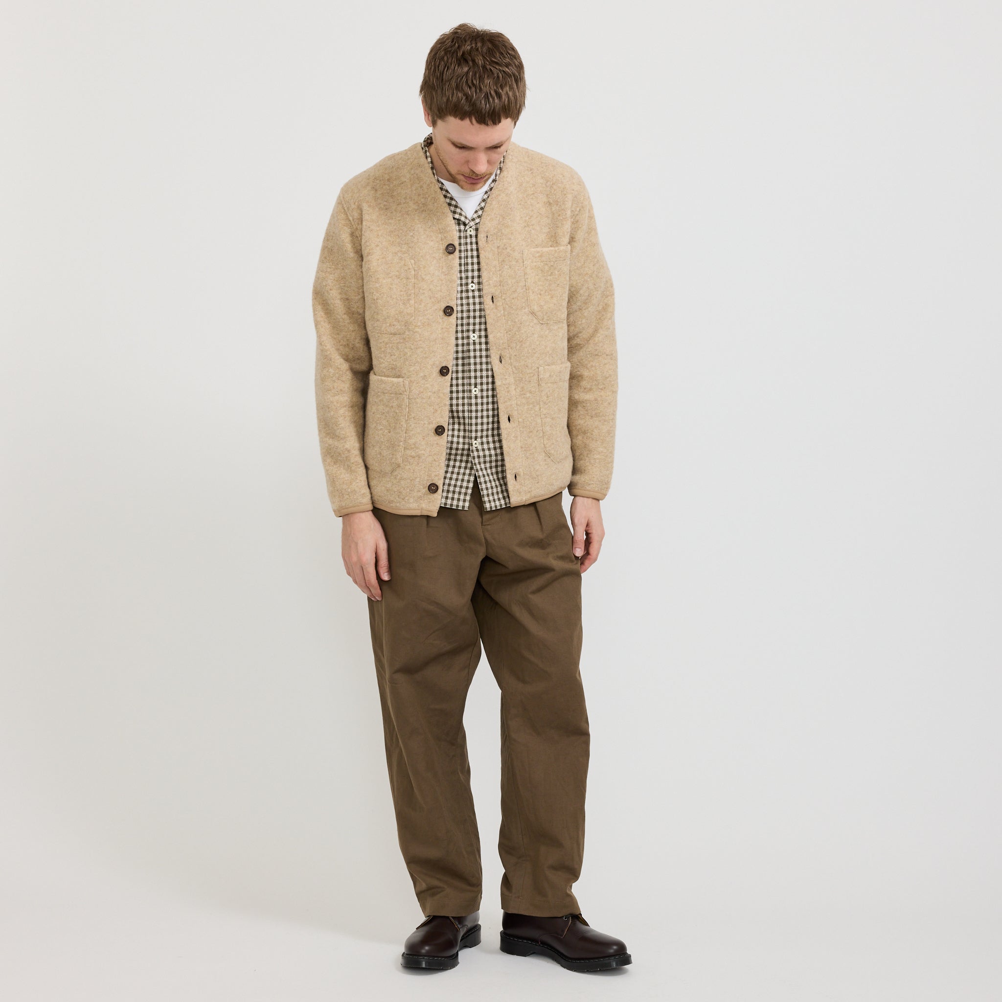 Universal Works | Wool Fleece Cardigan Fawn | Maplestore