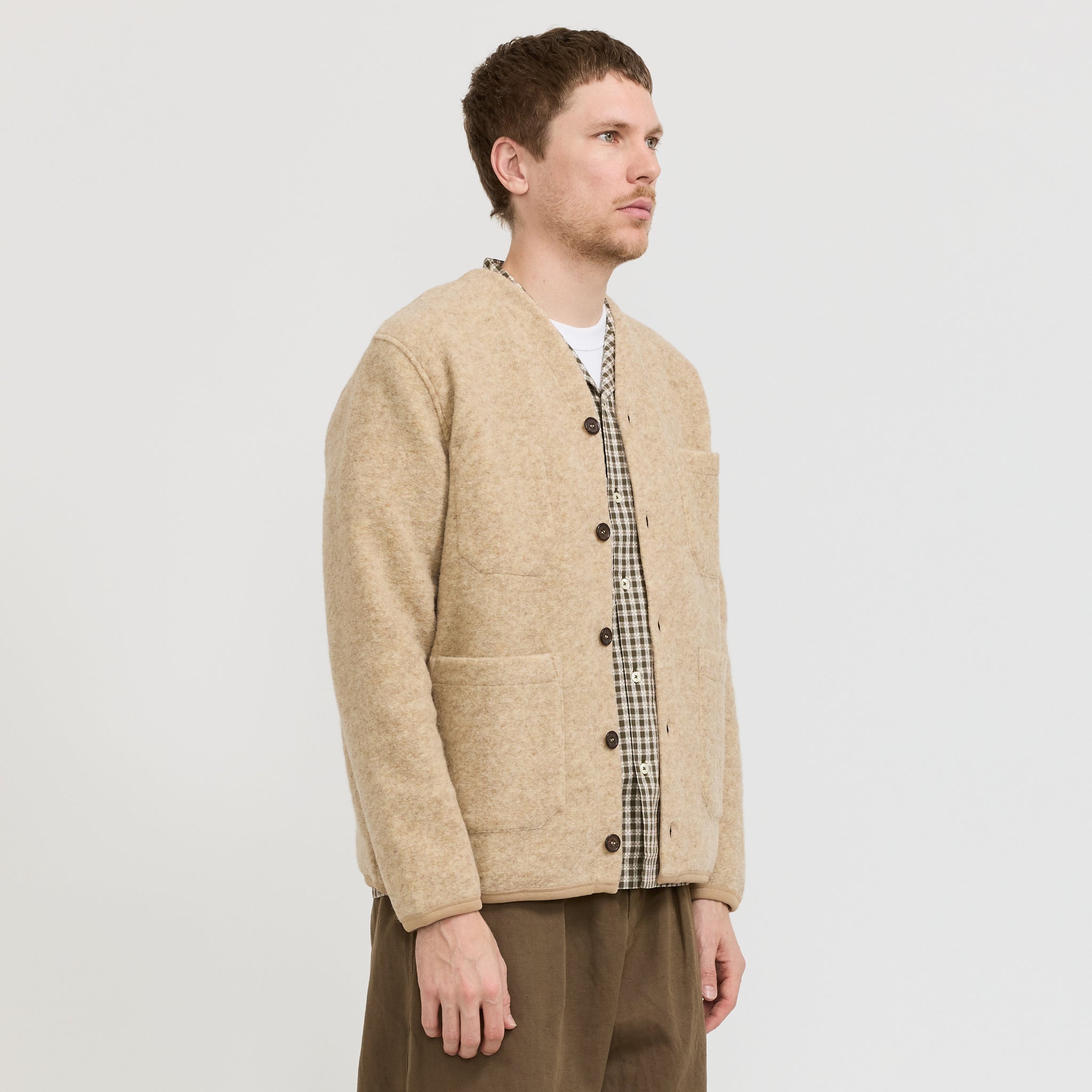 Universal Works | Wool Fleece Cardigan Fawn | Maplestore