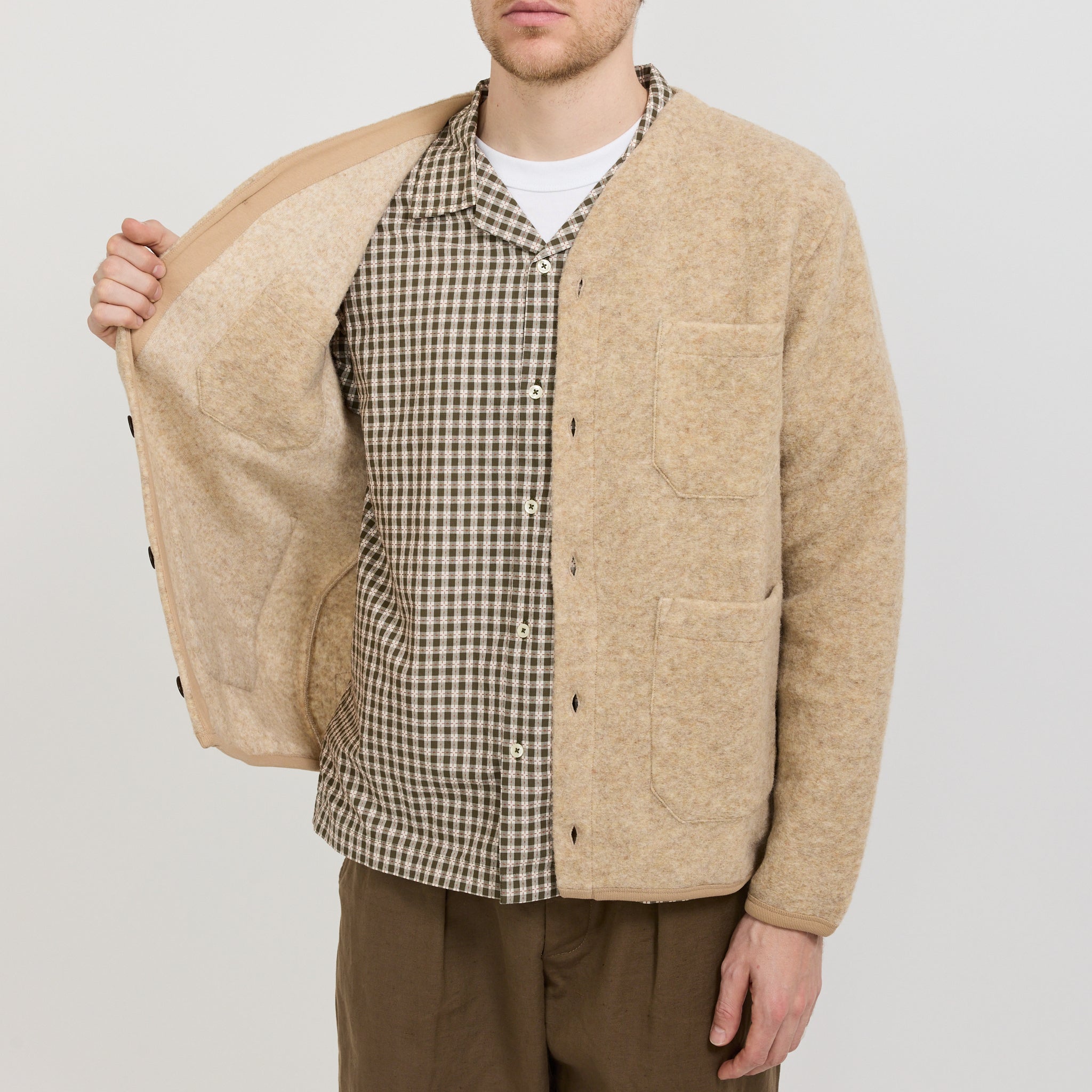 Universal Works | Wool Fleece Cardigan Fawn | Maplestore