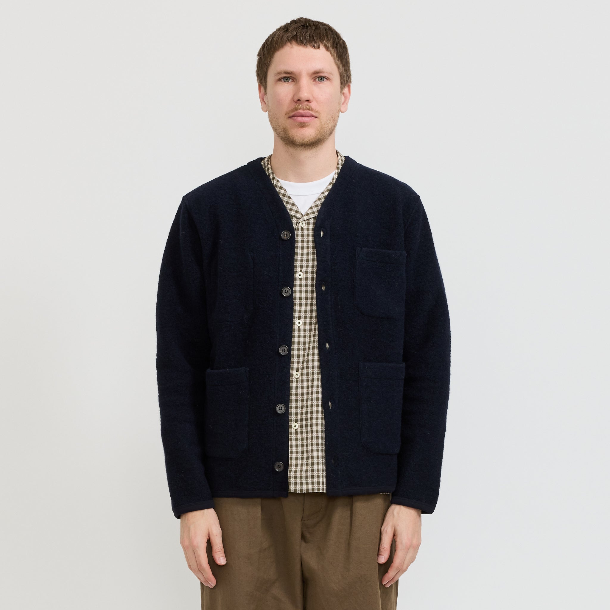 Wool Fleece Cardigan Navy