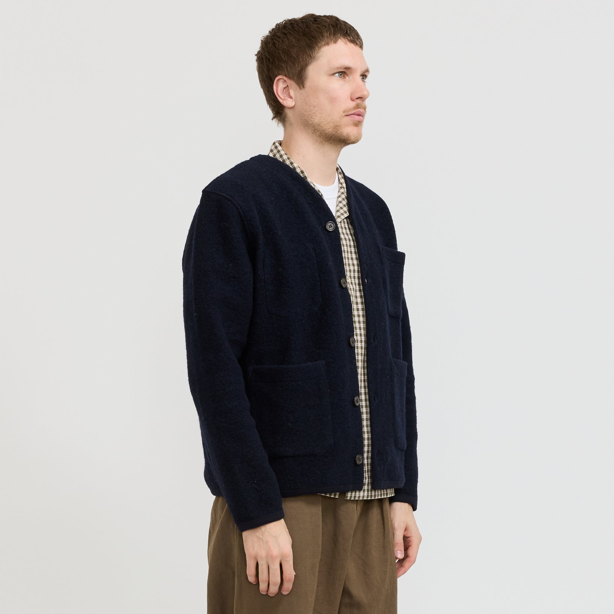 Wool Fleece Cardigan Navy