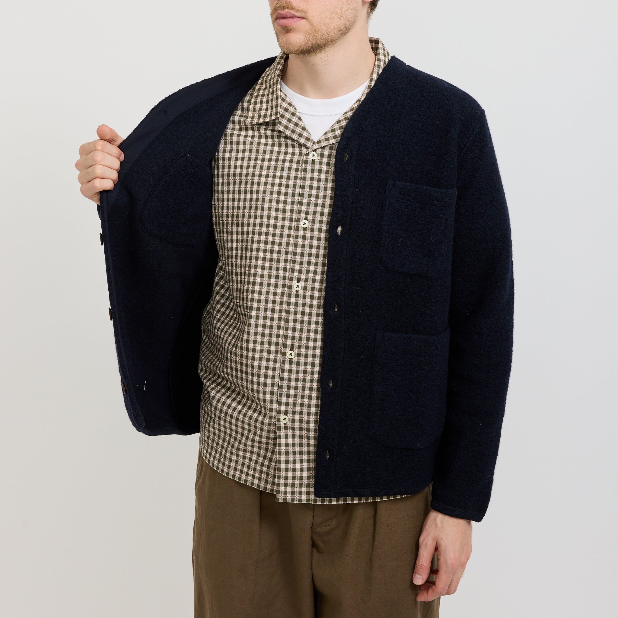 Wool Fleece Cardigan Navy