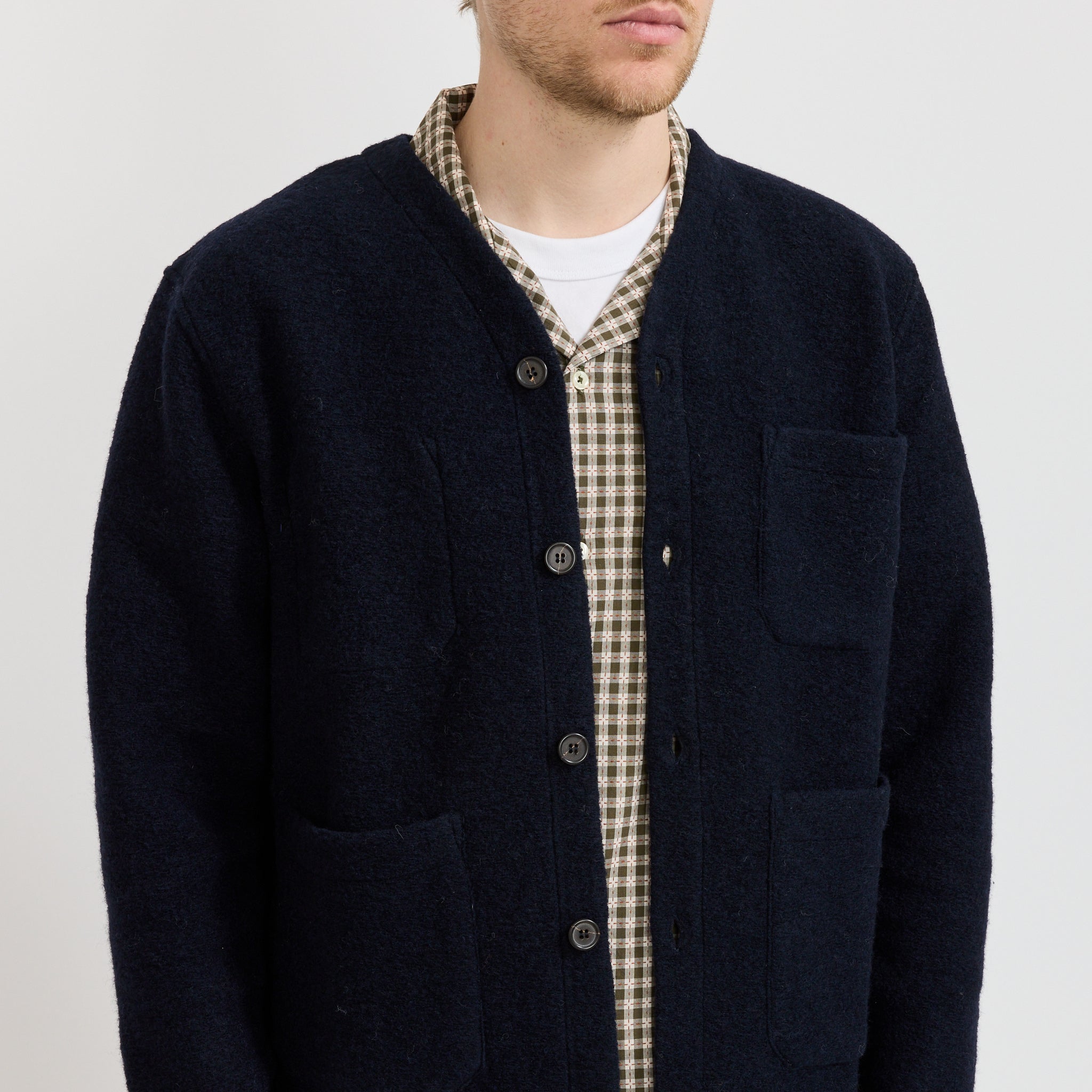 Wool Fleece Cardigan Navy