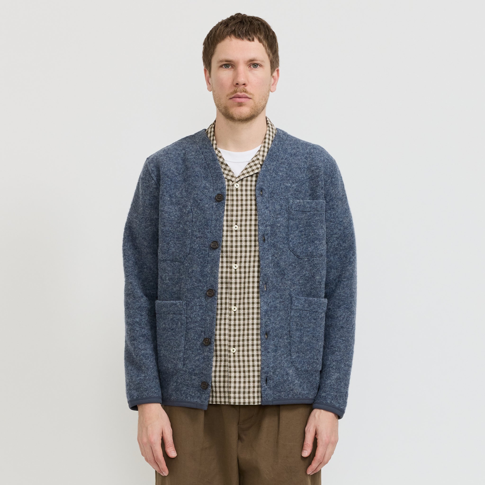 Universal Works | Wool Fleece Cardigan Slate Blue | Maplestore