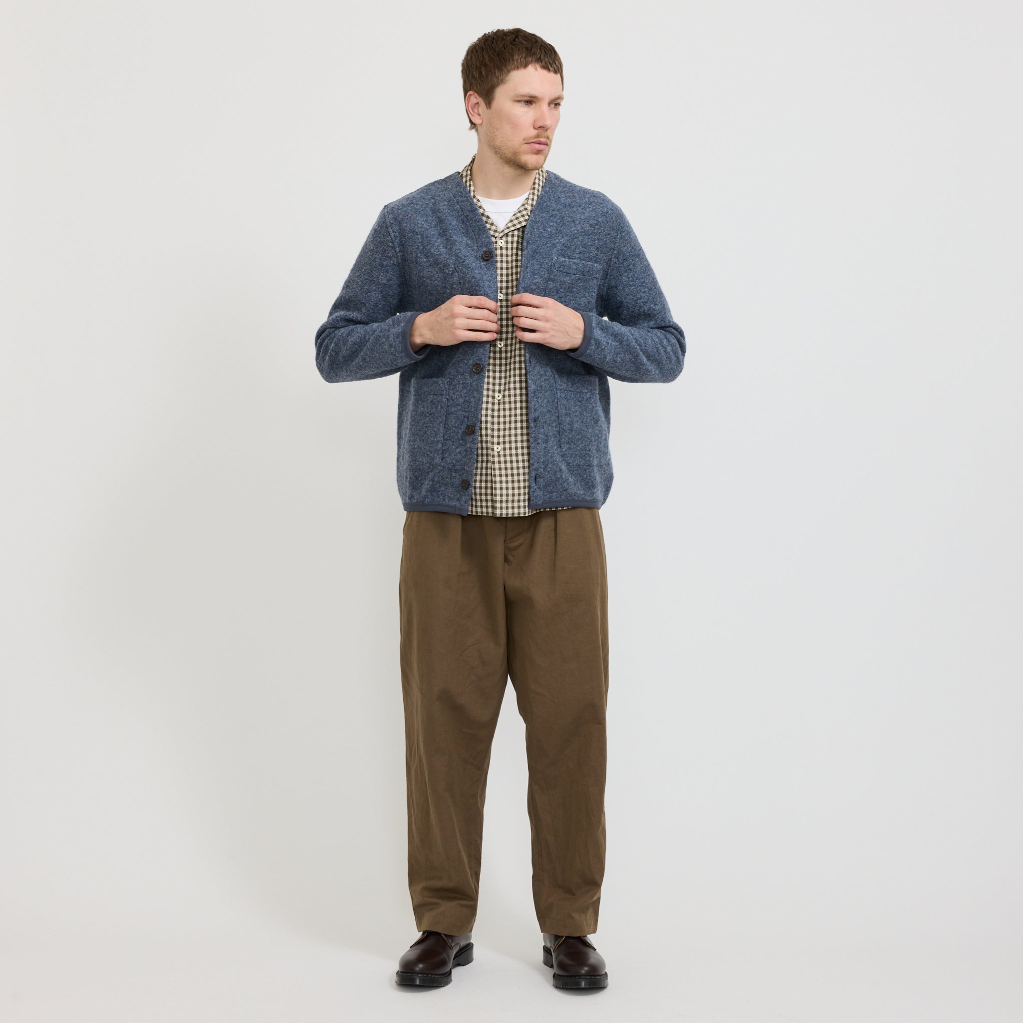 Universal Works | Wool Fleece Cardigan Slate Blue | Maplestore