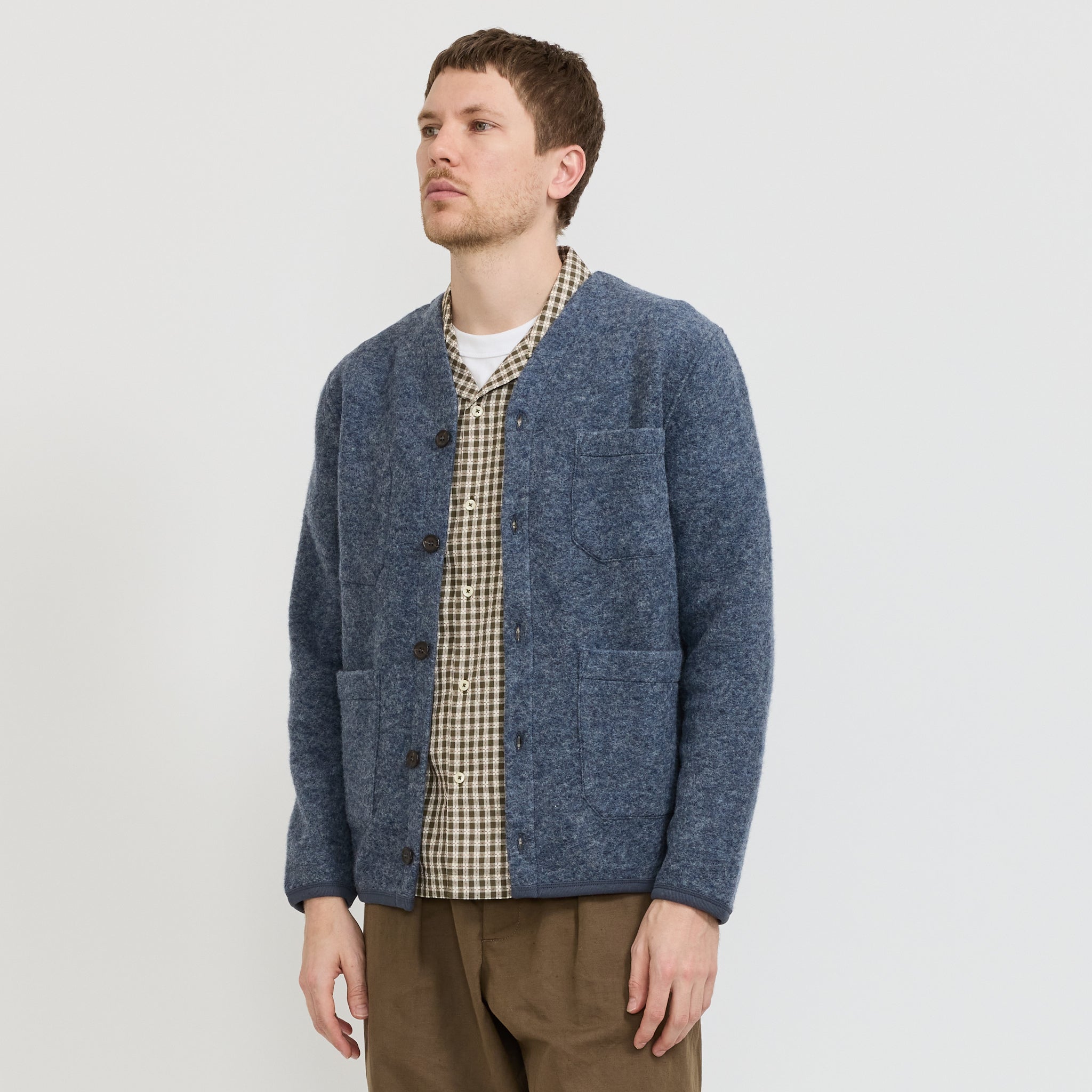 Universal Works | Wool Fleece Cardigan Slate Blue | Maplestore
