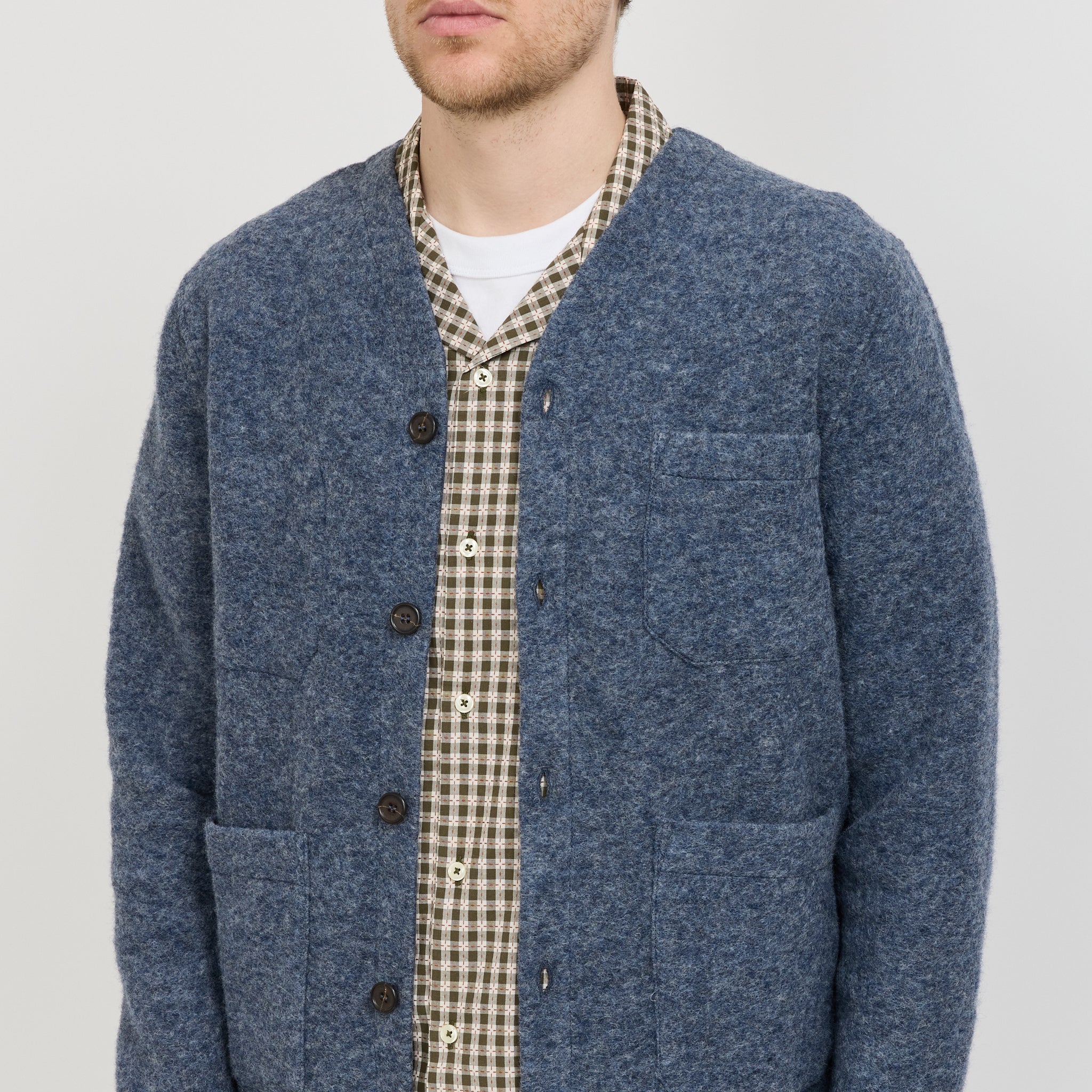 Universal Works | Wool Fleece Cardigan Slate Blue | Maplestore