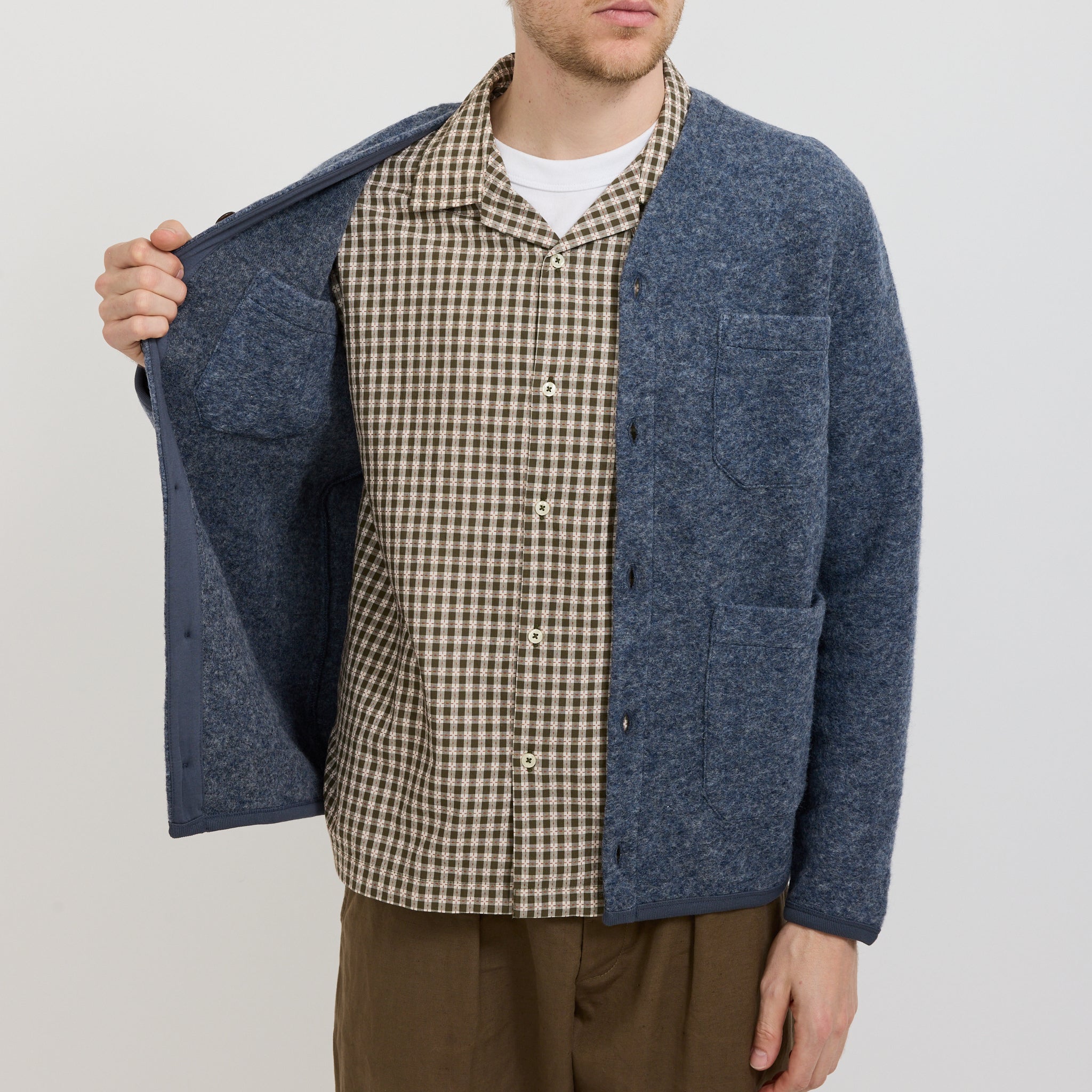 Universal Works | Wool Fleece Cardigan Slate Blue | Maplestore