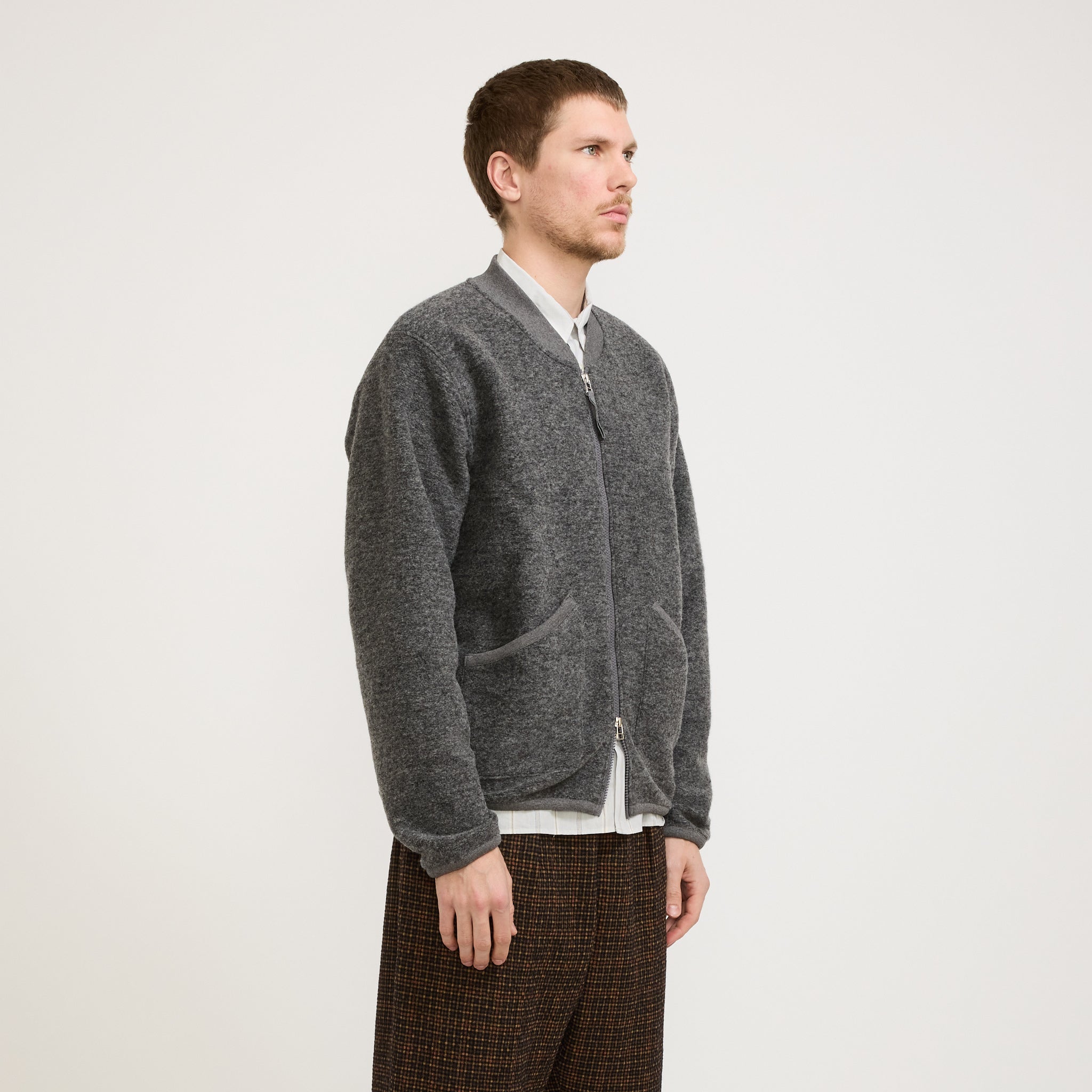 Universal Works | Wool Fleece Zip Bomber Grey Marle | Maplestore