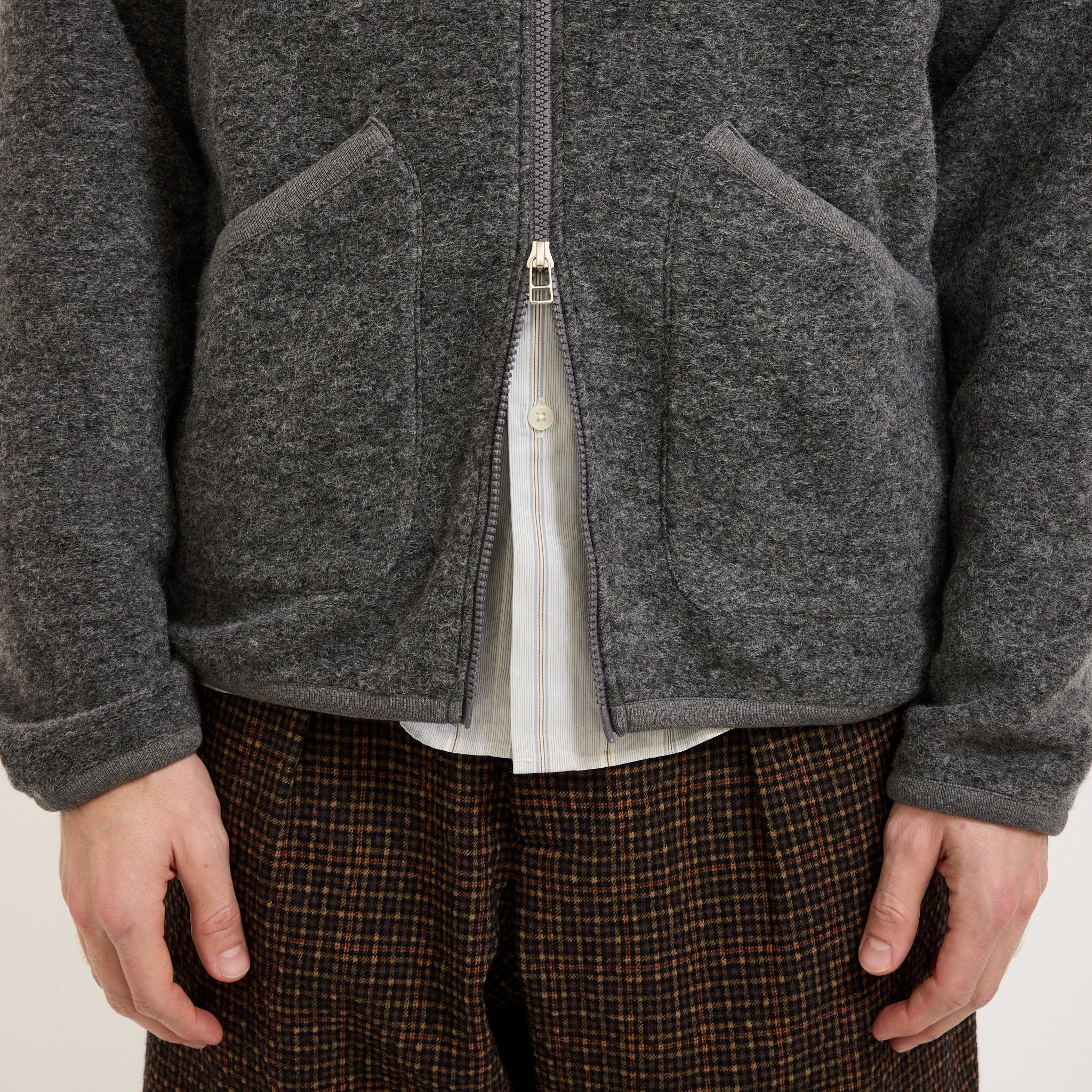Universal Works | Wool Fleece Zip Bomber Grey Marle | Maplestore