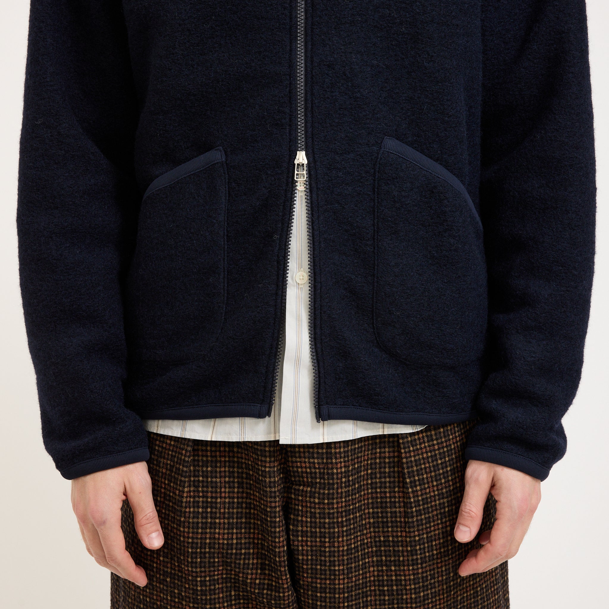 Universal Works | Wool Fleece Zip Bomber Navy | Maplestore