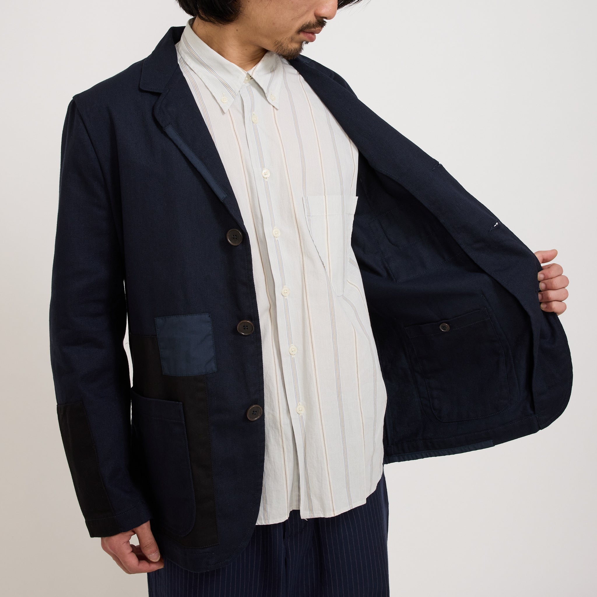 Universal Works | Patched Three Button Jacket Works Twill Mix Navy Mix | Maplestore
