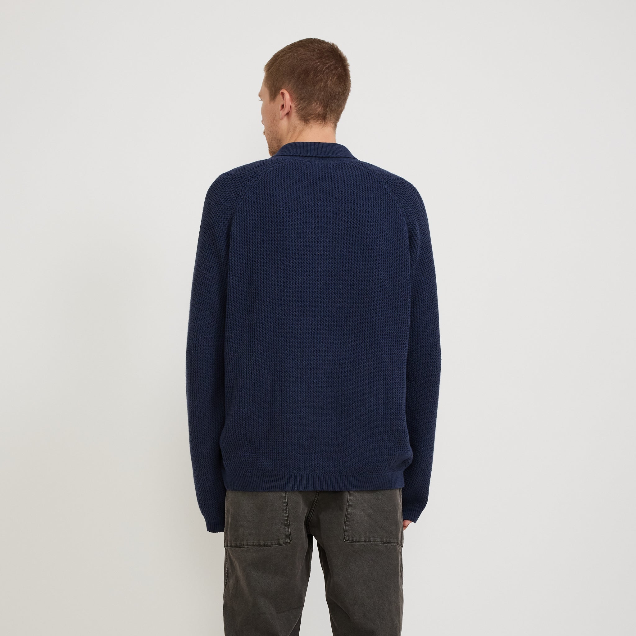 Universal Works | Zip Up Knit Eco Cotton Rack Stitch Indigo | Maplestore