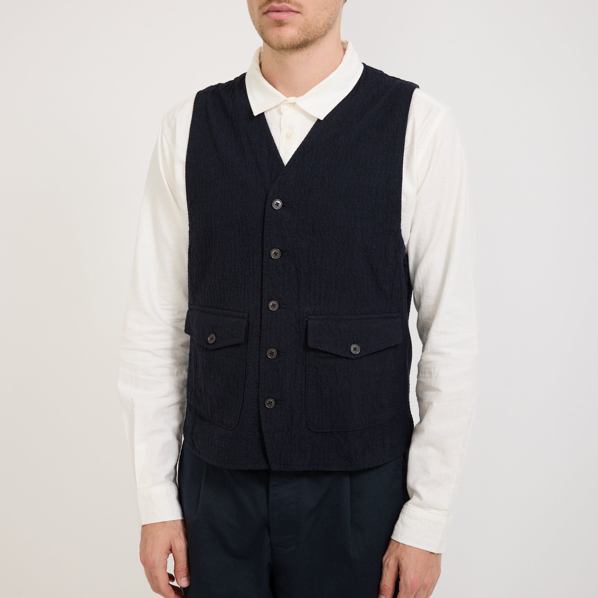 Universal Works | Field Waistcoat Ospina Cotton Dark Navy | Maplestore
