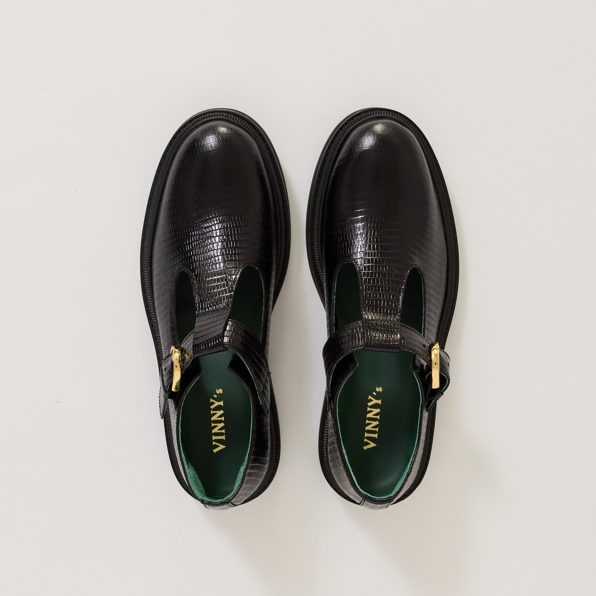 Vinny's | Vinnee T-Strap Derby Black Lizard Pattern | Maplestore