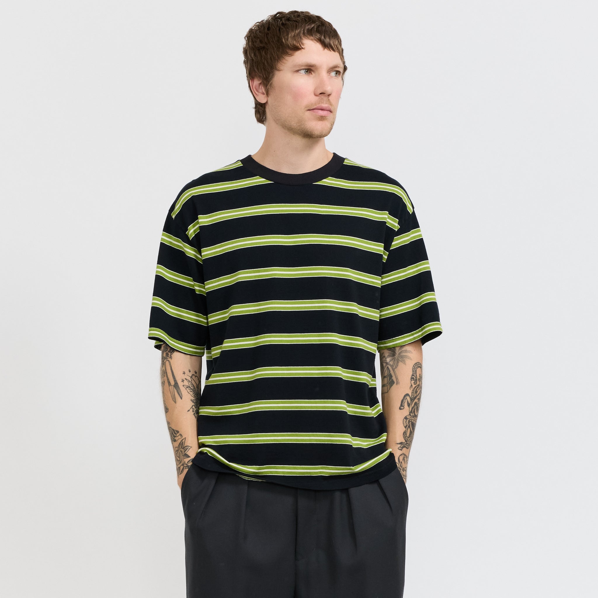 S/S Stripe Tee Black/Green