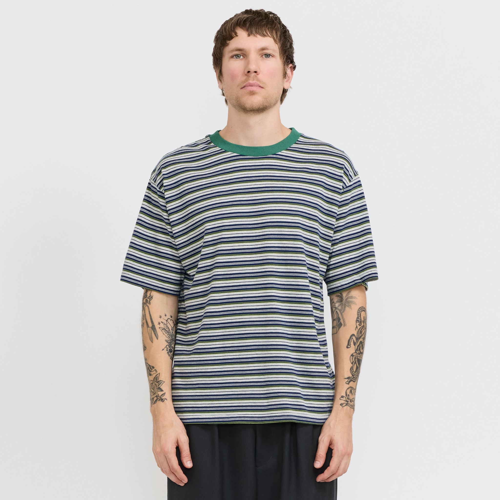 S/S Stripe Tee Heather Grey/Navy