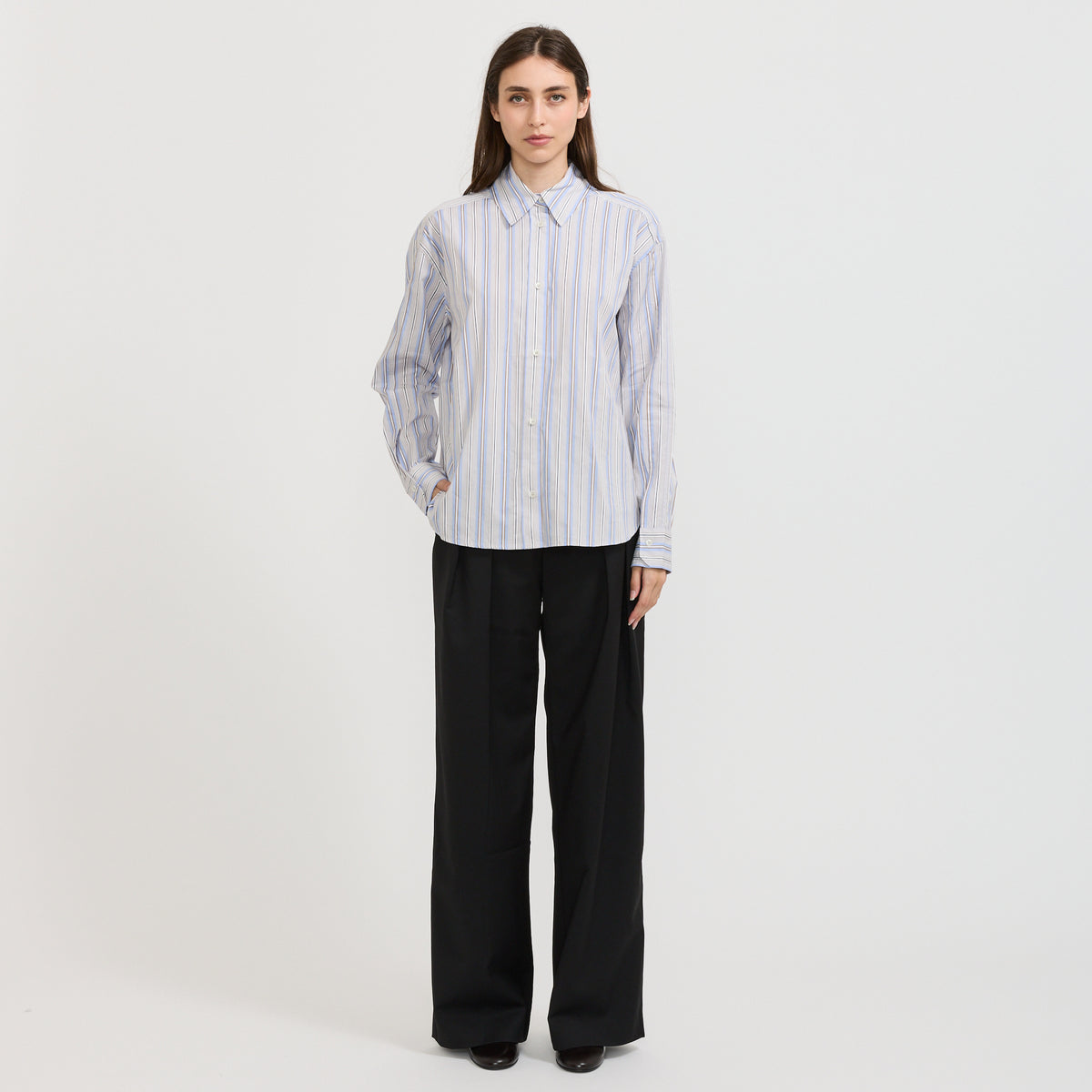 Lenoa Panel Stripe Shirt Micro Chip Grey