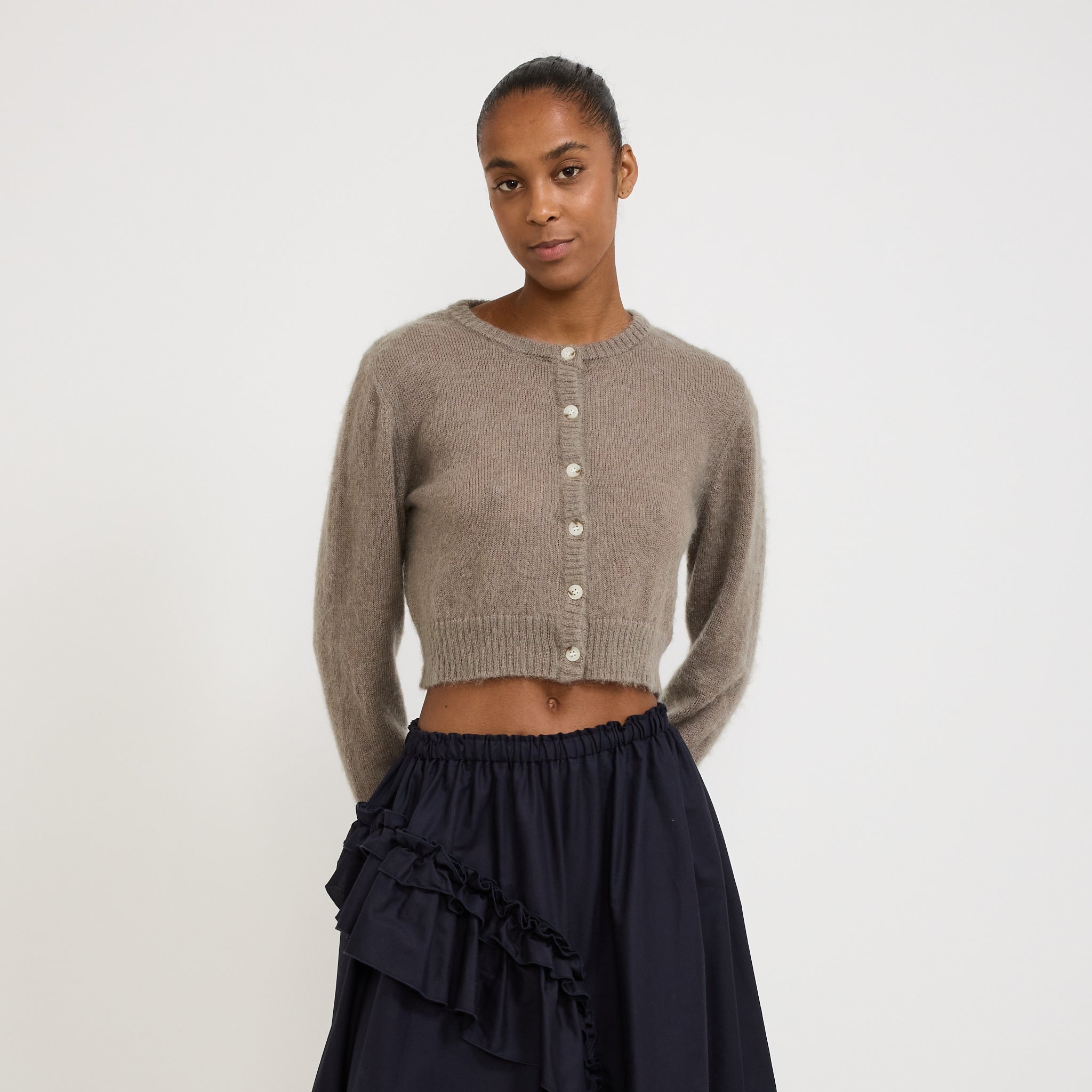 Wynn Hamlyn | Fluffy Mohair Cardigan Mushroom | Maplestore