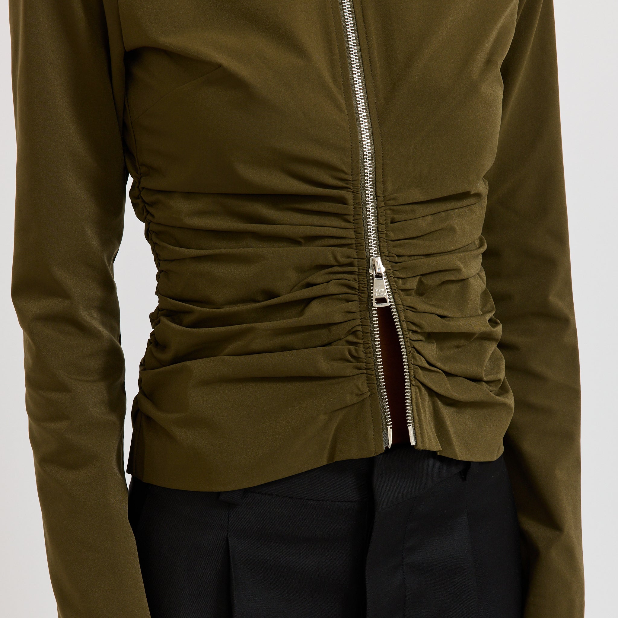 Zipper Long Sleeve Top Khaki