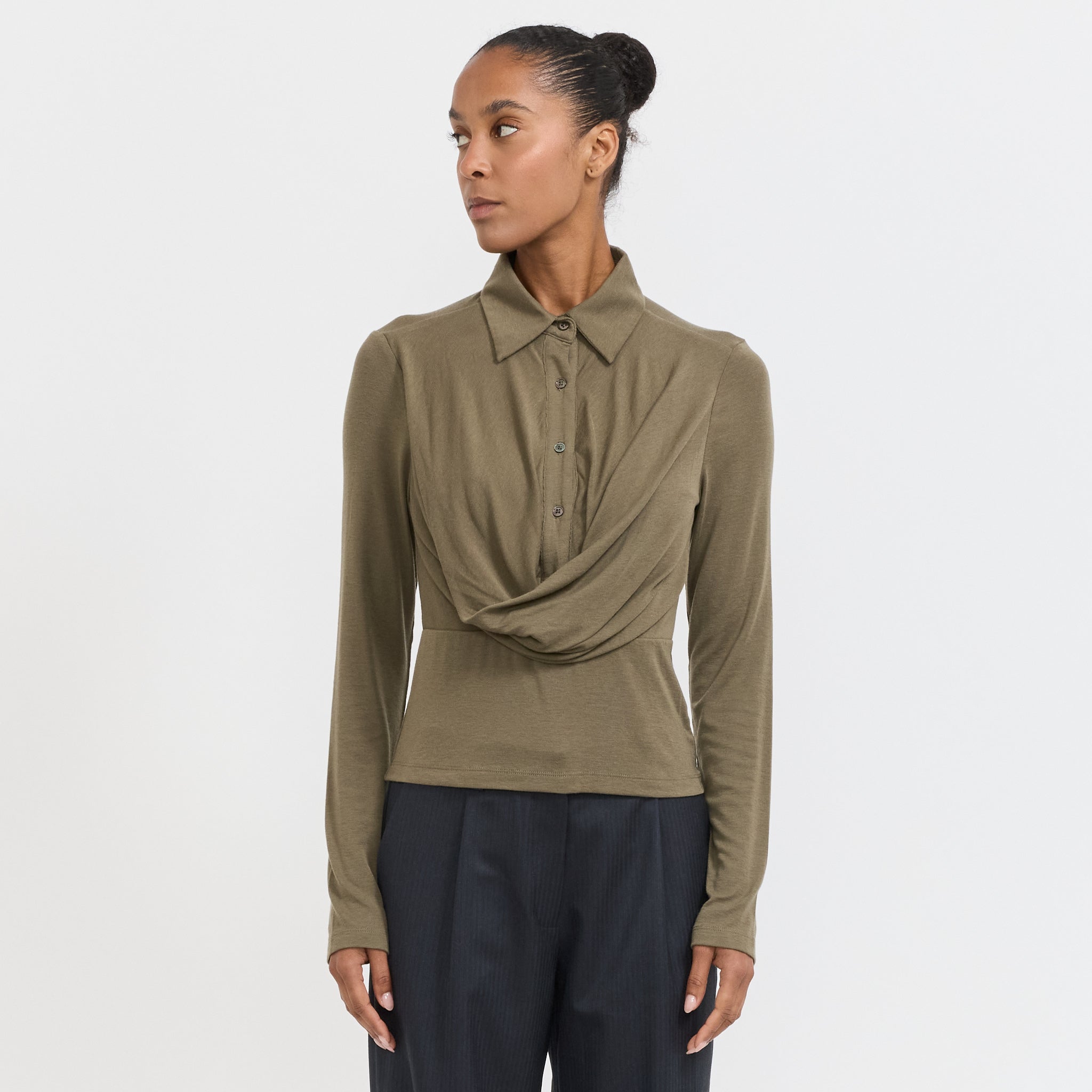 Annie Long Sleeve Top Dark Sage