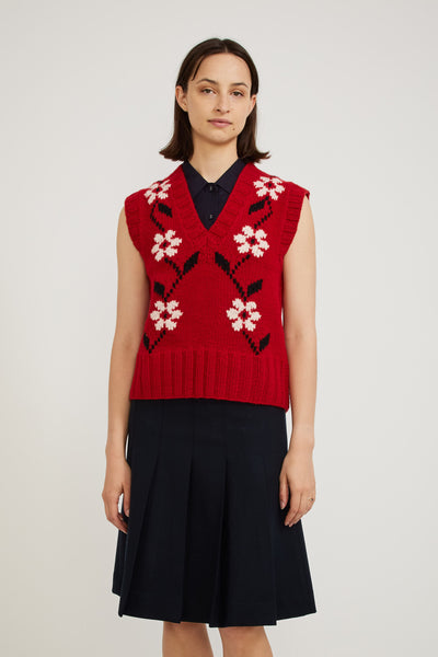 YMC | Heidi Flower Vest Red | Maplestore