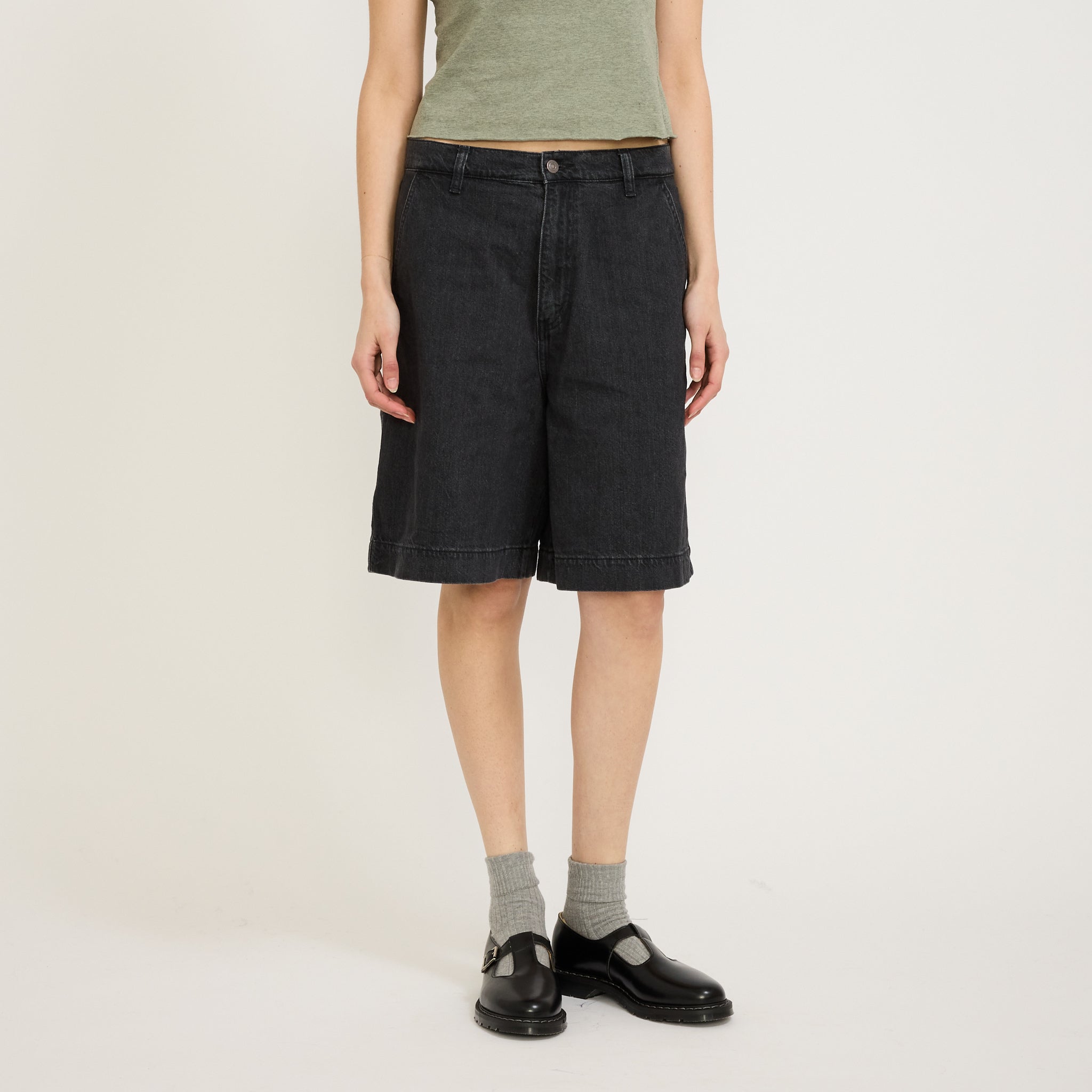 Bassike | Denim Bermuda Short Washed Black | Maplestore