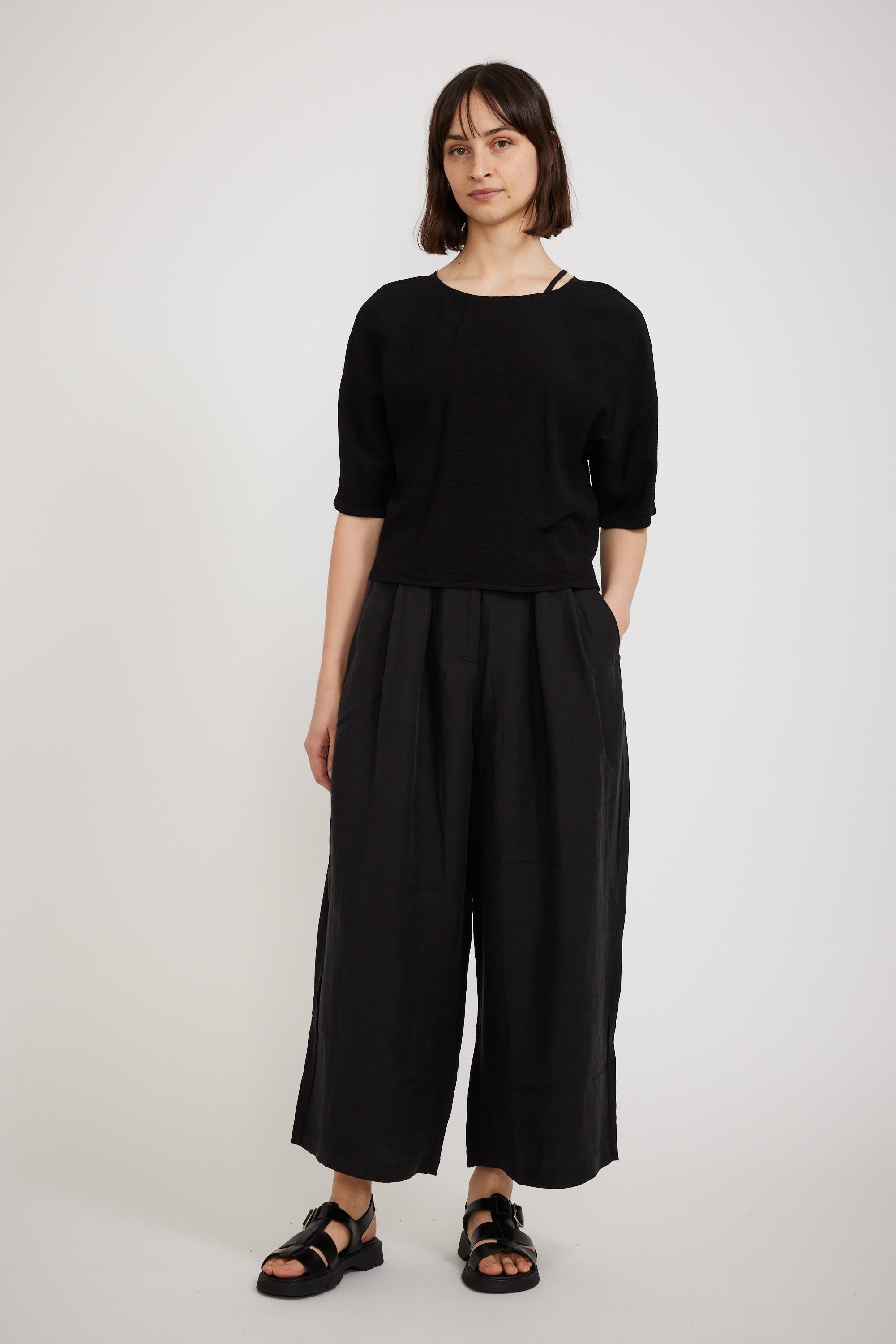 Bassike | Textured Crepe T-Shirt Black | Maplestore