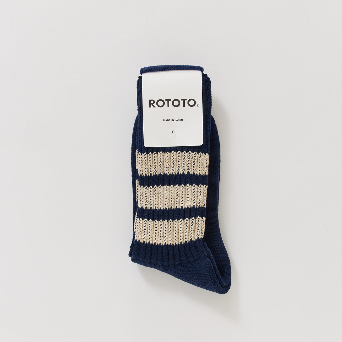 Rototo | Coarse Ribbed Crew Socks Dark Navy / Ivory | Maplestore