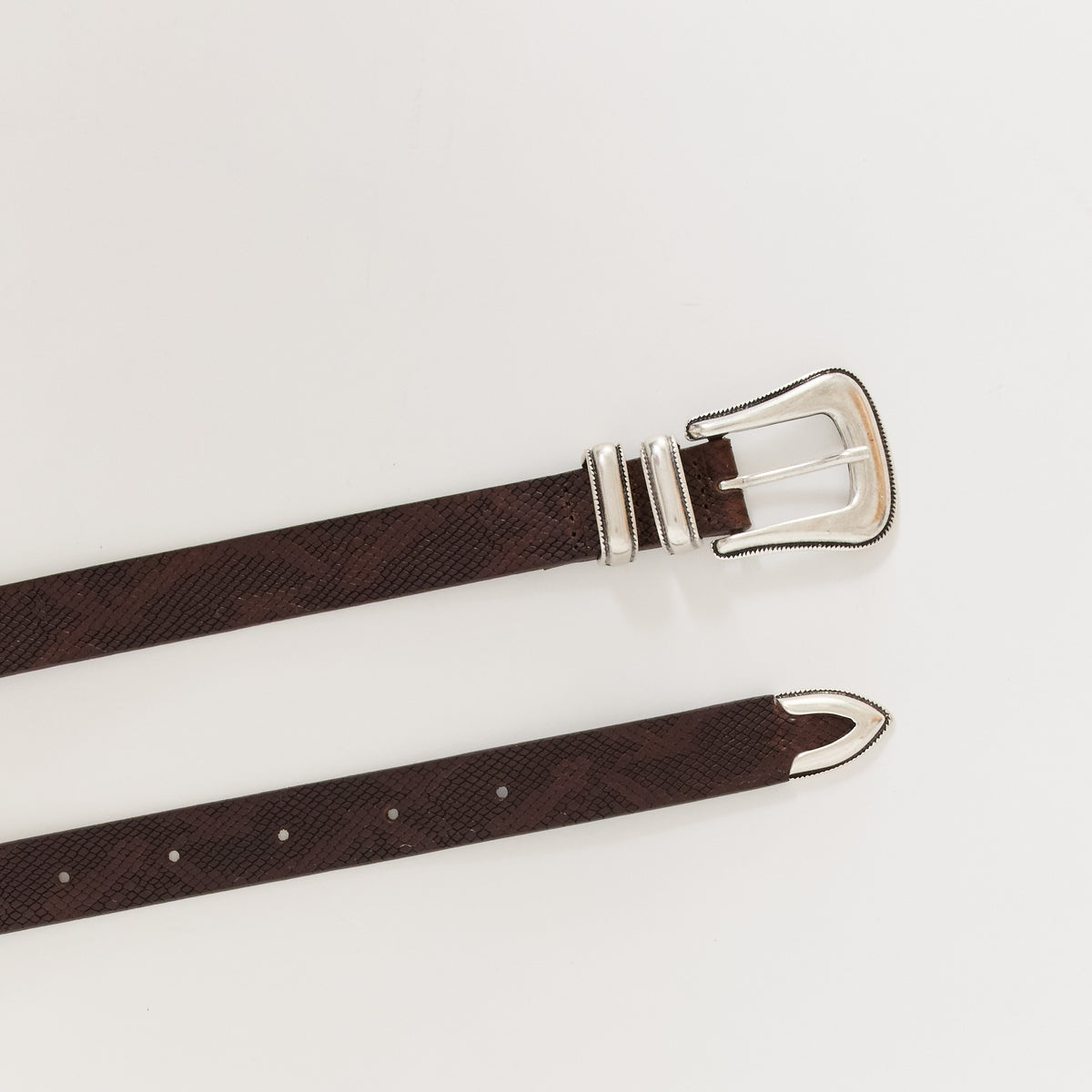 Nudie Jeans Co. | Western Faux Snake Silver Belt Dark Brown | Maplestore