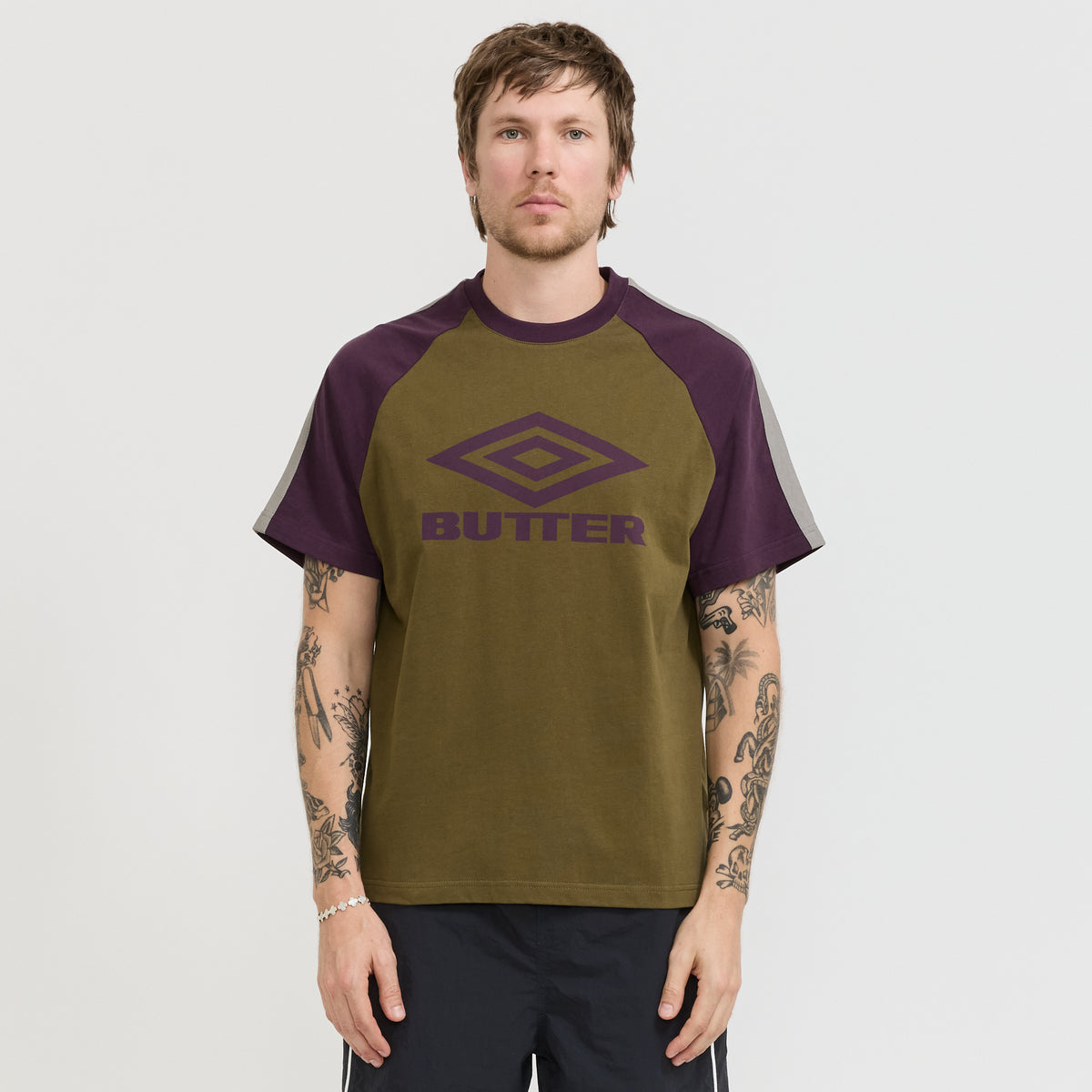 Butter Goods x Umbro Raglan Tee Army/Eggplant
