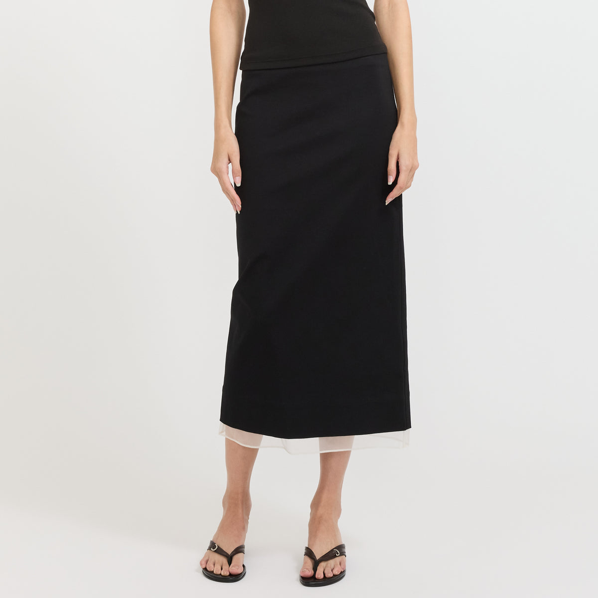 St. Agni | Compact Cotton Layered Column Skirt Black | Maplestore