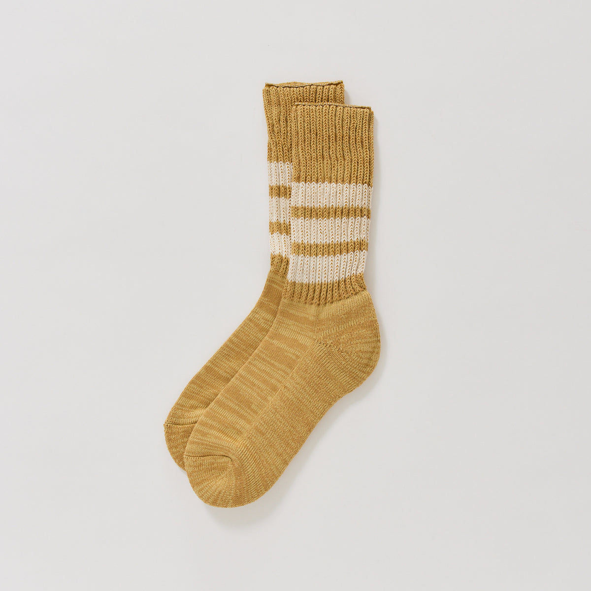 Rototo | Coarse Ribbed Crew Socks Yellow / Ivory | Maplestore