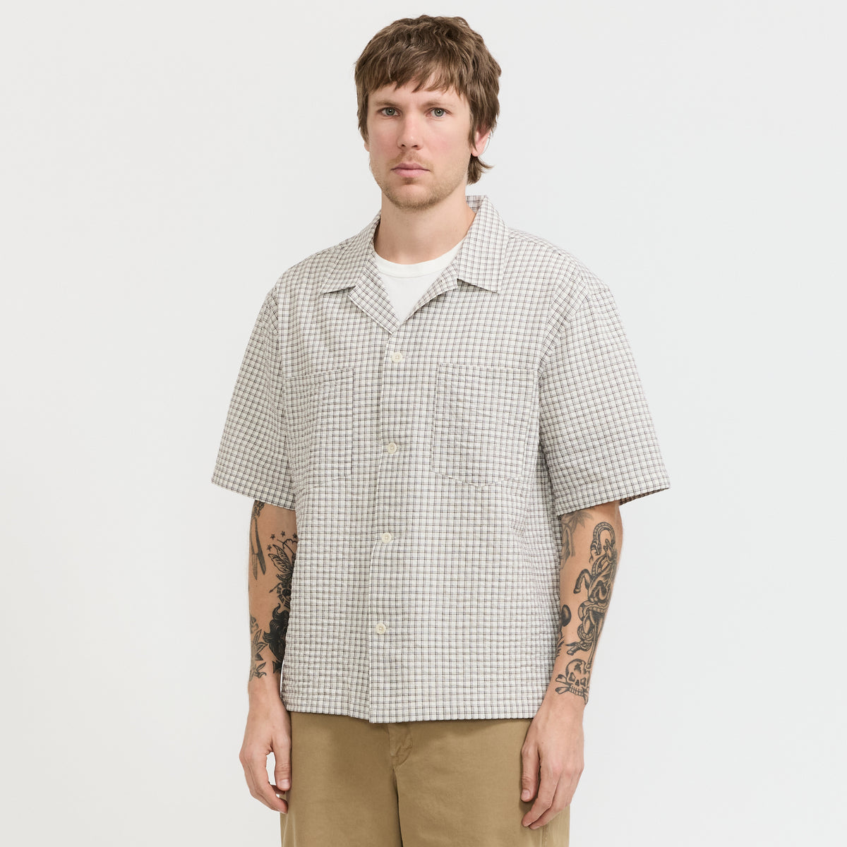 Norse Projects Mols Check SS Camp Shirt Ecru - image 1